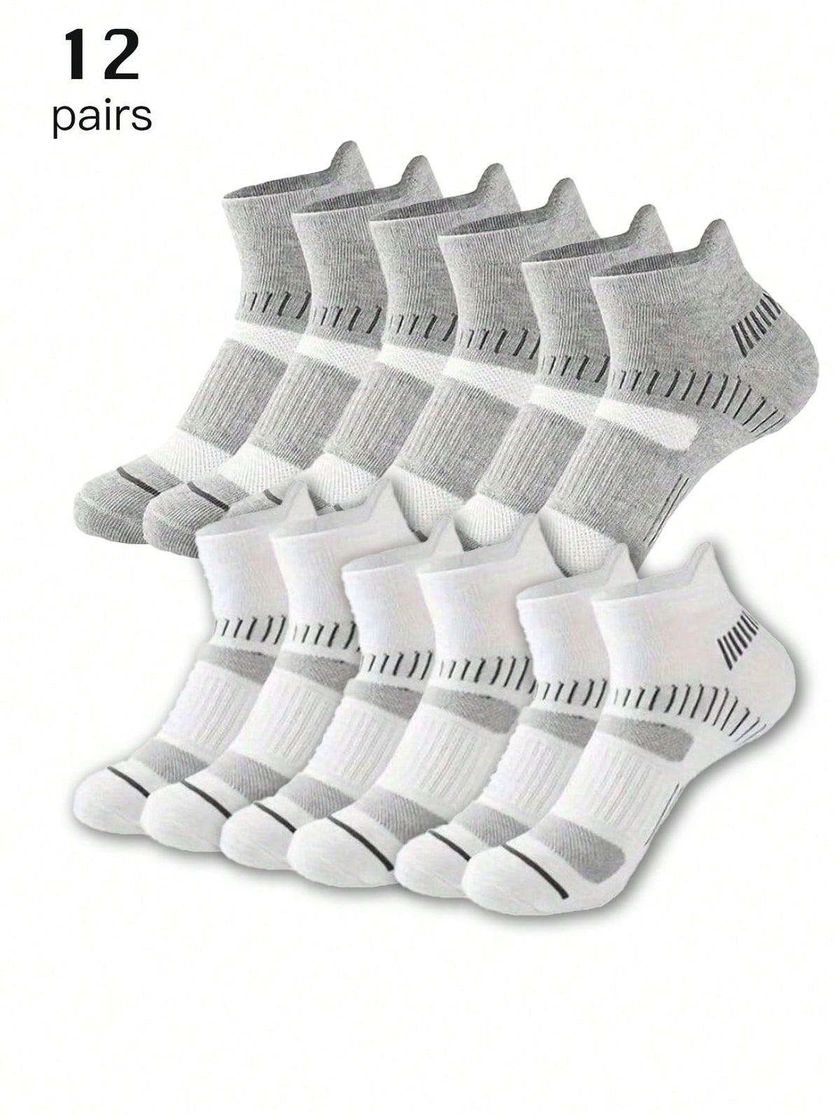 2/6/12 Pairs Men's Crew Socks, Casual Ankle Socks, Gray White Sports Socks, Compression Basketball Socks, Elastic Student & Middle-Aged Breathable Versatile