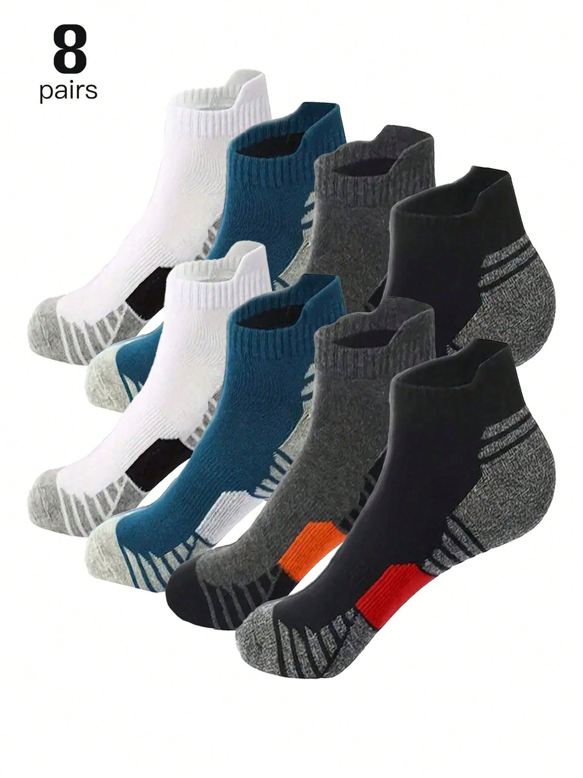 2/4/8 Pairs Men's Crew Socks, Ankle Socks, Black Grey White Blue Sports Socks, Elastic Waist, Suitable For Running, Basketball, Gym, All Seasons