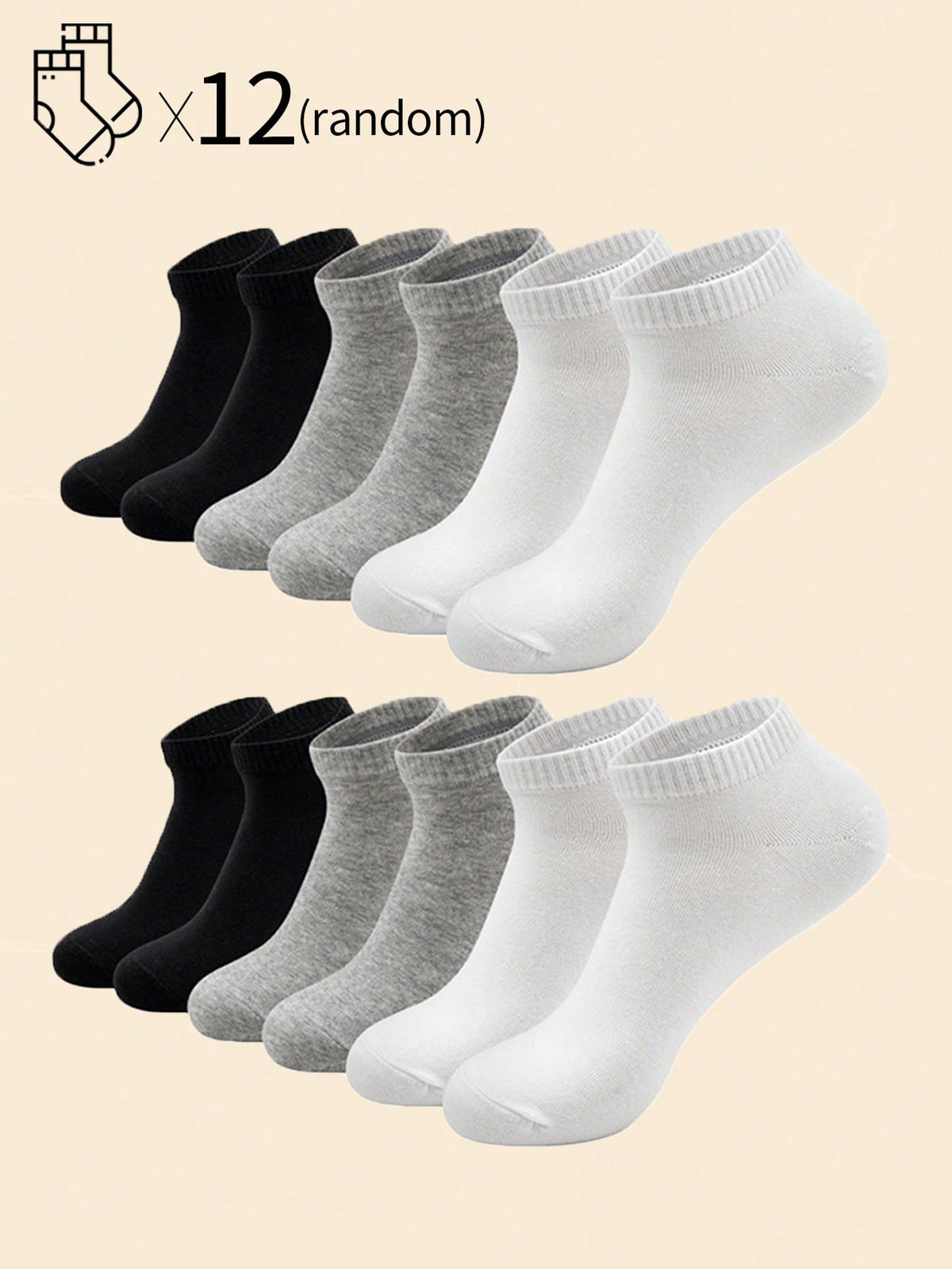 12pairs/Pack Men's Solid Color Short Socks, Black/White/Gray, Breathable Sweat-Absorbent, Simple Stylish Low-Cut Sports Socks For Spring And Autumn