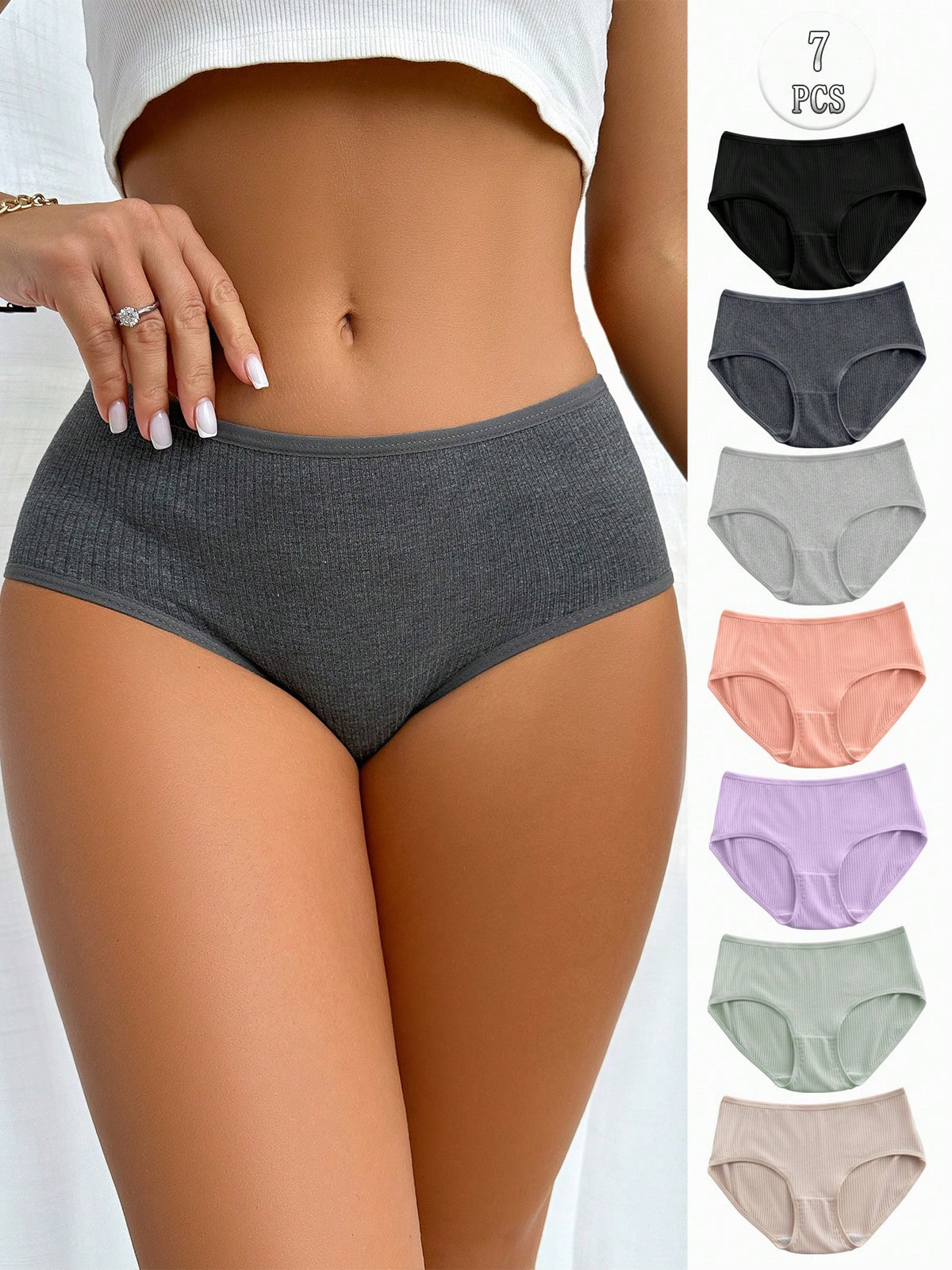 Shein Underwear&Sleepwear Basics 7pcs Elegant & Comfortable Ladies' Triangle Panties Set In Multiple Colors