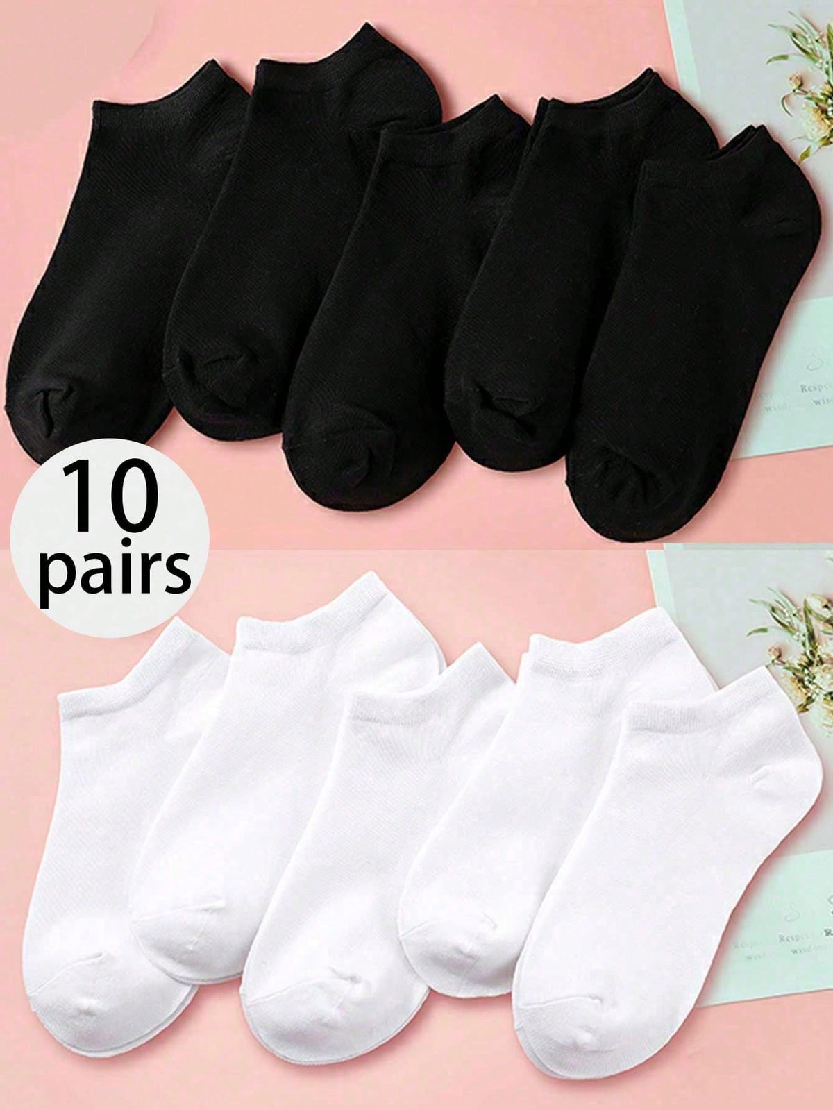 10 Pairs Women Socks SpringSummer New Style Mid-Calf Length Sweat-Wicking Breathable WhiteBlackGrey Sports Short Socks, One Size