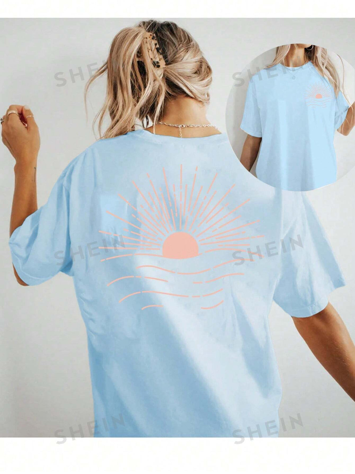 SHEIN EZwear Comfortable Oversize T-Shirt, Beach Holiday Shirt, Fashionable Oversized Women Tee, Swimsuit Cover-Up, Beach Holiday Gift