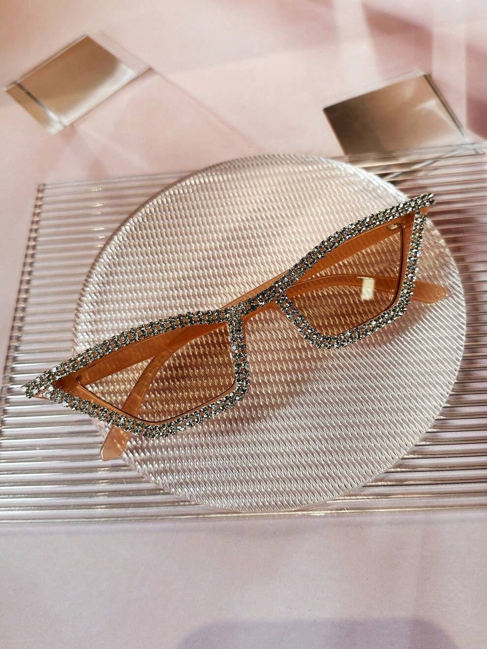 Transparent Pink Frame With Rhinestone Decoration + Bow