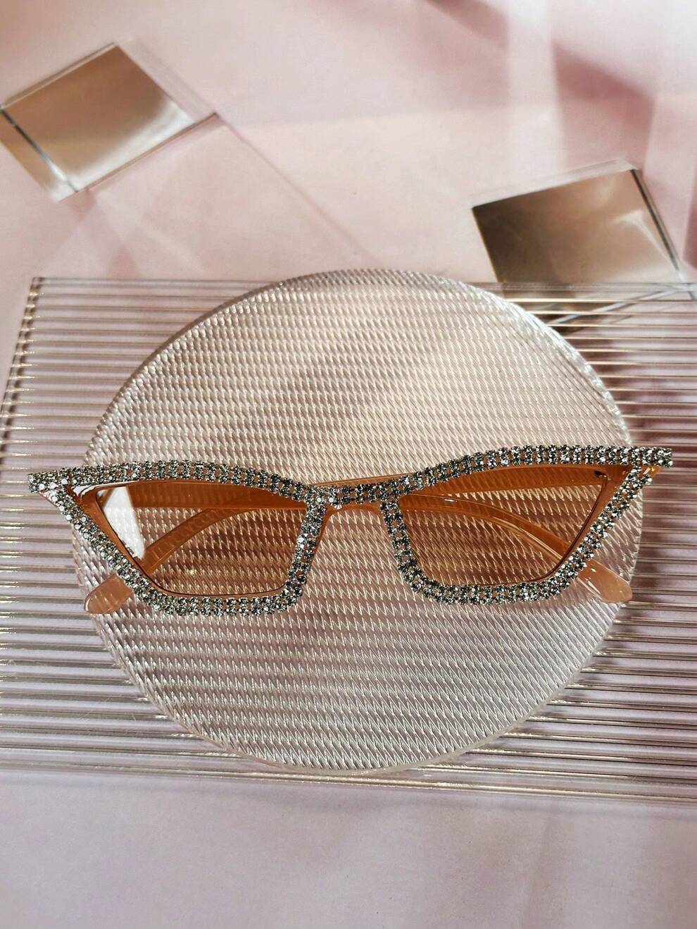 Transparent Pink Frame With Rhinestone Decoration + Bow