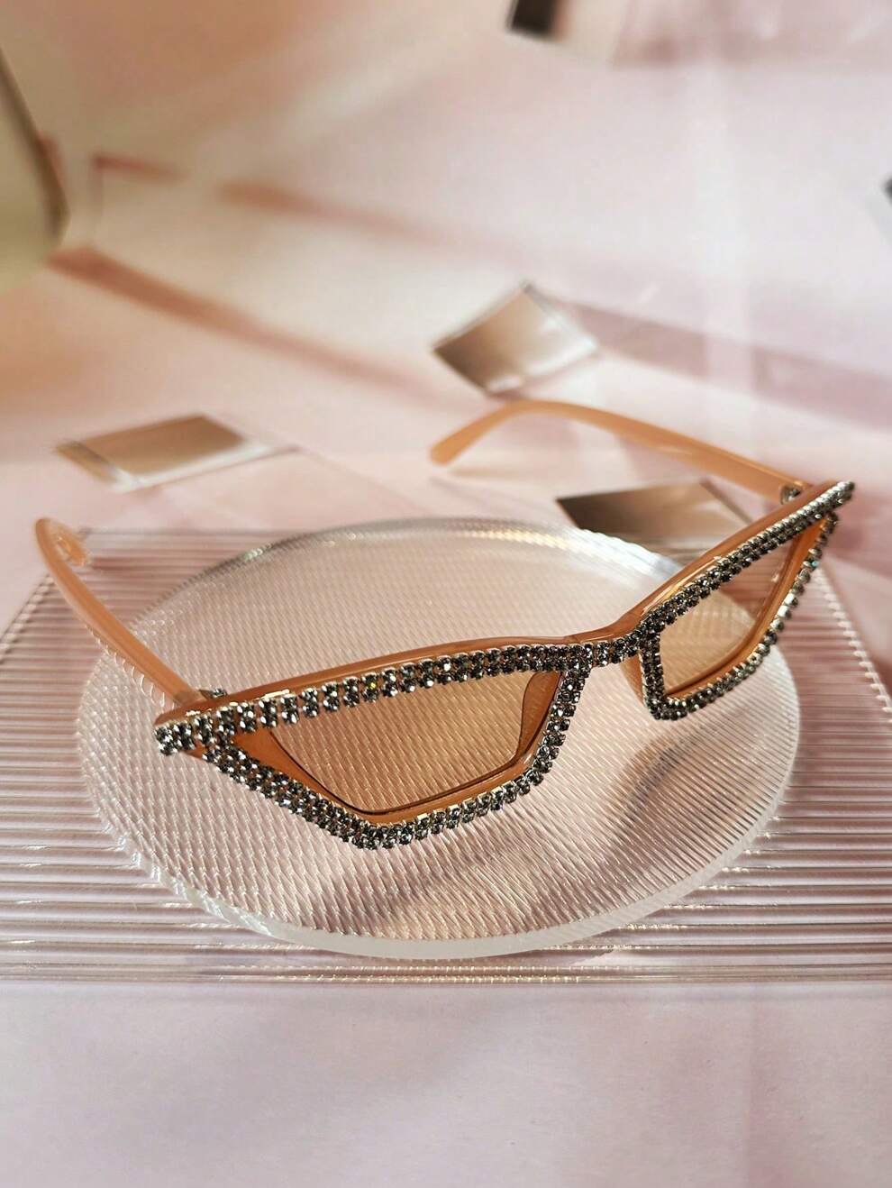 Transparent Pink Frame With Rhinestone Decoration + Bow