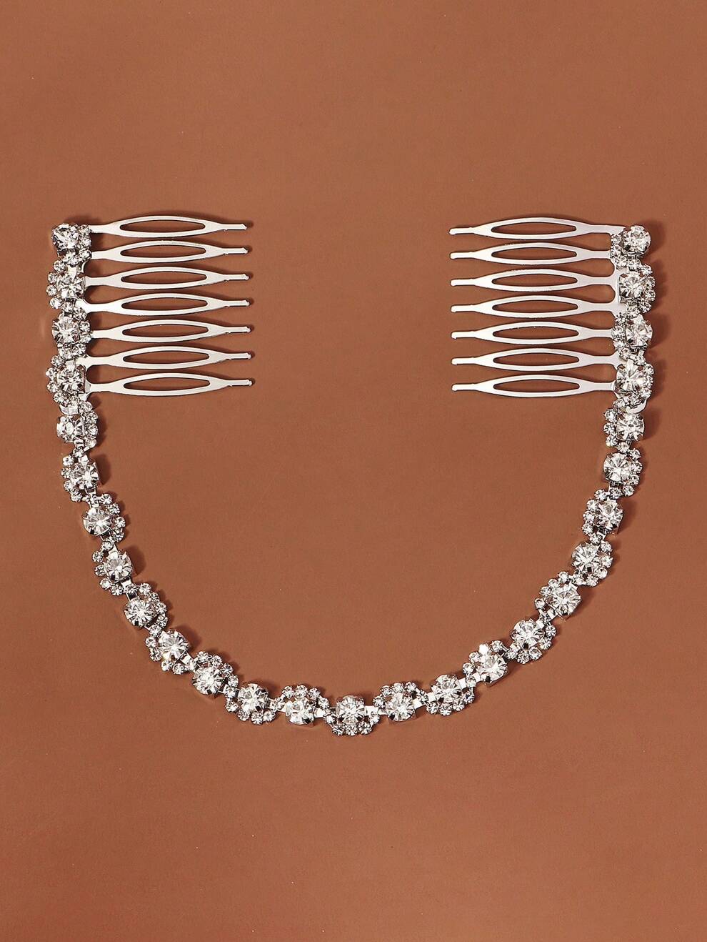 1pc Women's Double Combs Hair Clip With Rhinestone Decor Chain Design Royal Tiaras