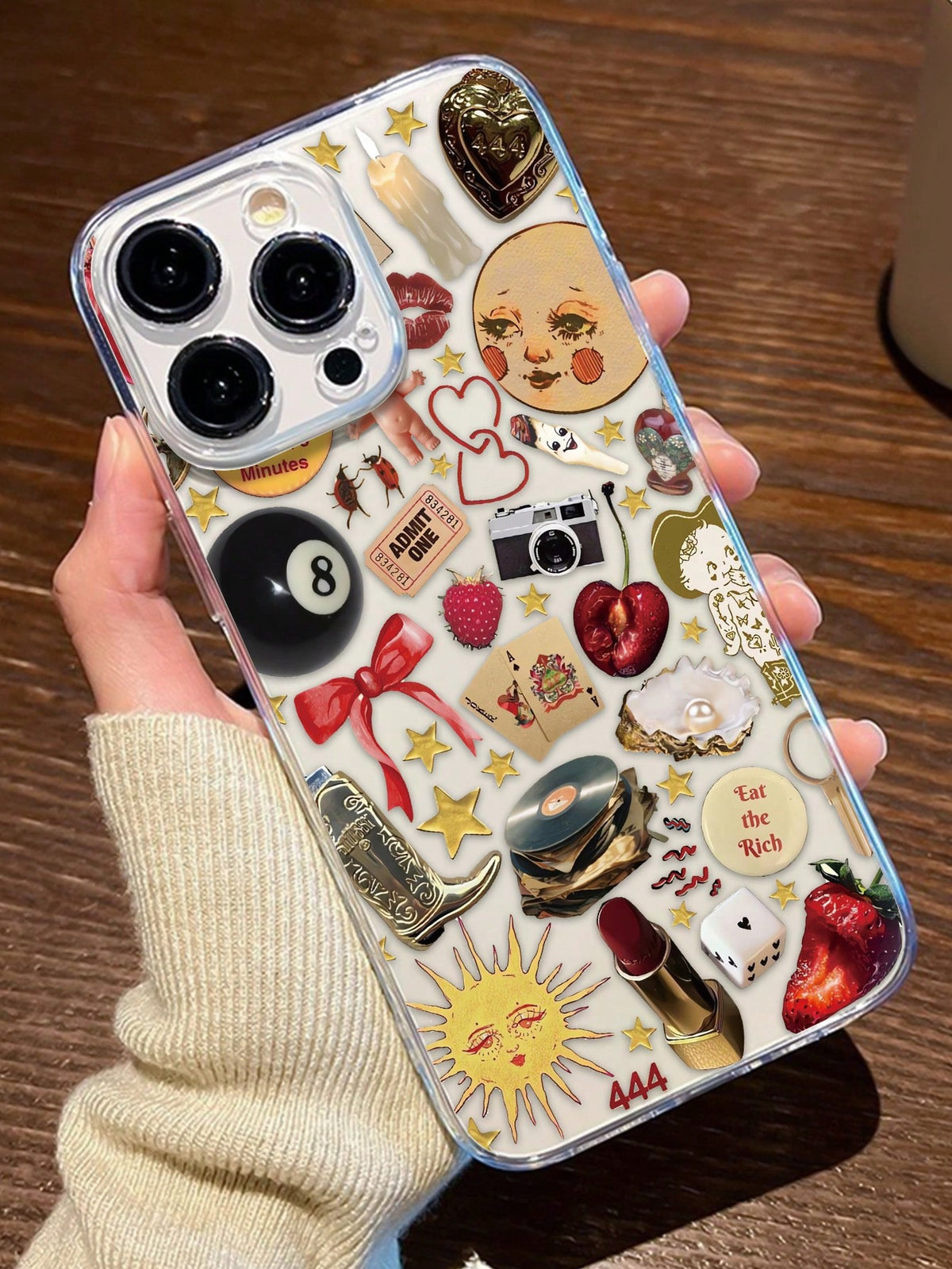 1pc Retro Pattern Transparent TPU Full Body Shockproof Anti-Fingerprint Phone Case Compatible With IPhone