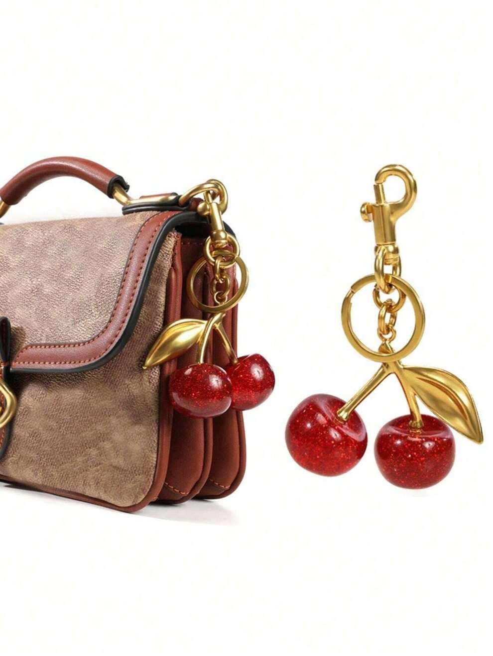 Cherry Pendant, 1Pc New Arrival Big Cherry Shaped Crystal Pendant, Keychain Pendant Sparkling Cherry Charm Keychain With Bag Clip, Sparkling Resin And Metal Fittings For Women's Handbags, Crossbody Ba