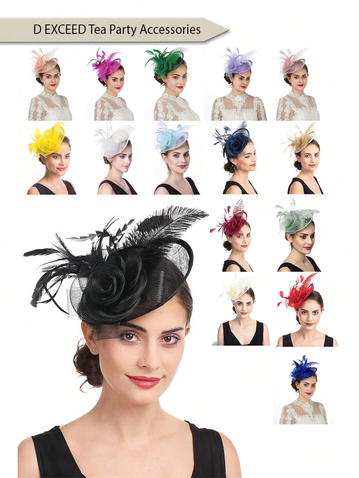 D EXCEED 1PC Women's Fascinators Feathers Tea Party Hat Veil Headband With Hair Clip For Cocktail  Wedding Party Kentucky Derby