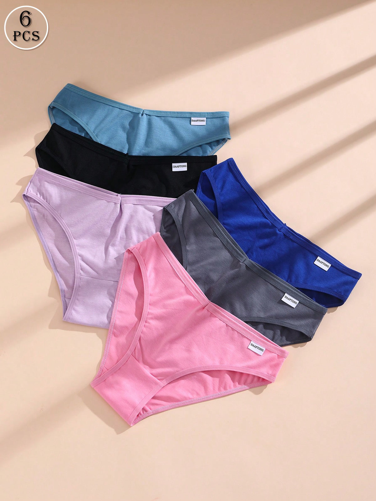 6Pcs Women Multicolor Breathable Cotton Panties V-Waist Soft Comfortable Solid Sports Briefs Underwear