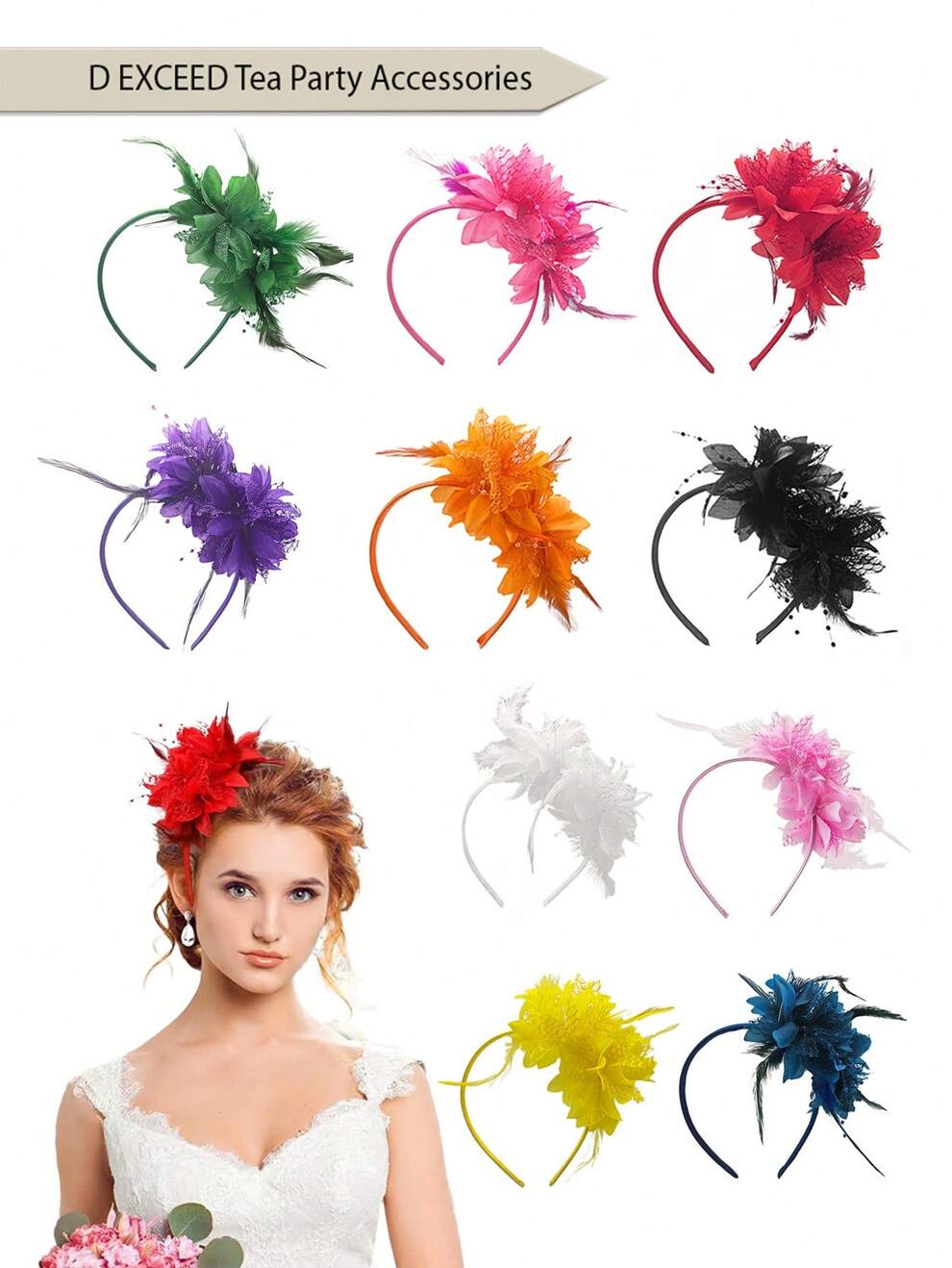 D EXCEED 1 PC Feather Headband With Artificial Flowers, 1920s & 1950s Fascinator Headpiece For Women, Feather Flower 20s & 50sHeadband For Carnival, Cocktail, Wedding, Tea Party Accessories