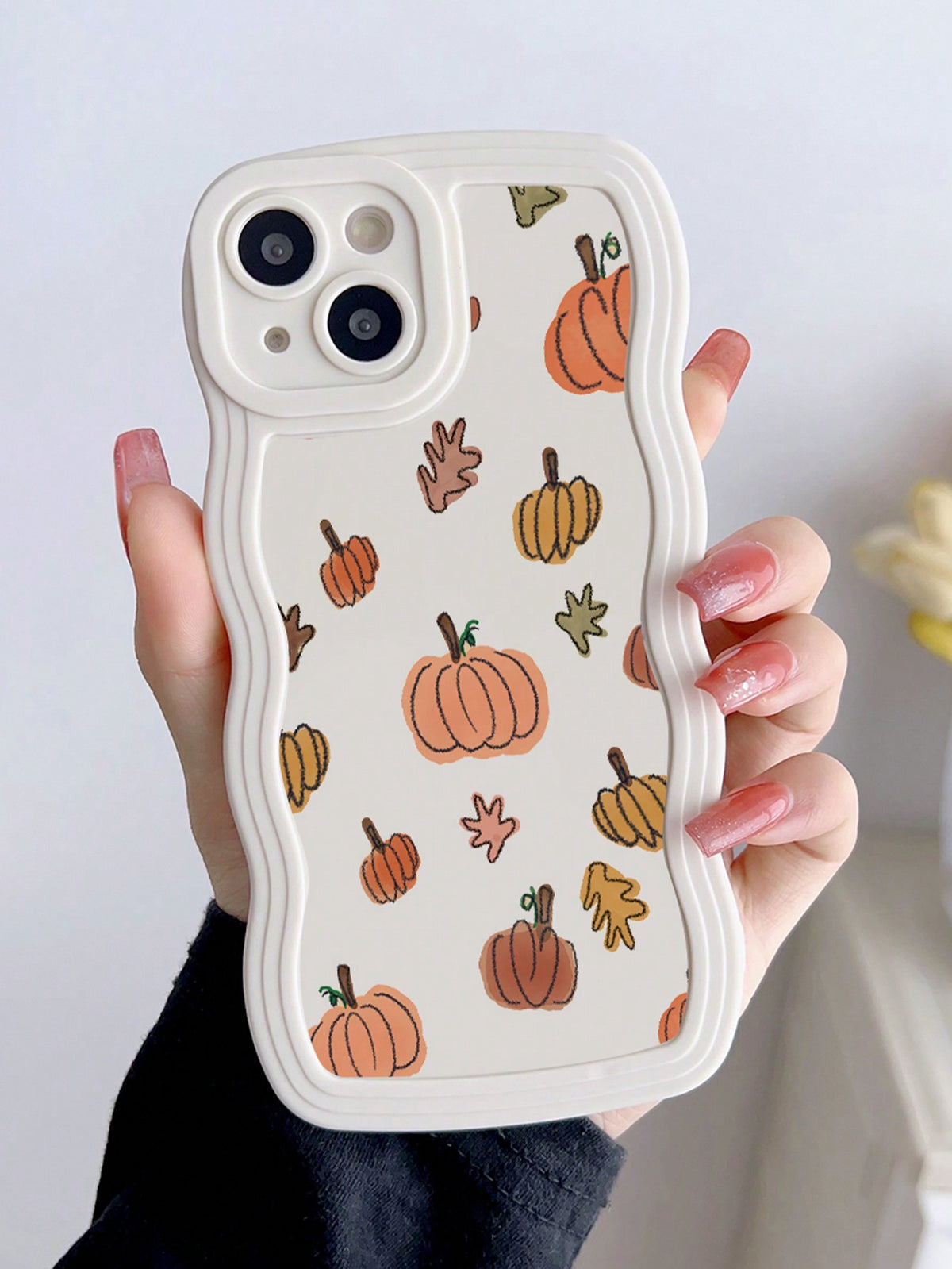 Halloween 1pc Pumpkin Pattern Shock-Proof White Wavy Shape Phone Case Compatible With Apple IPhone