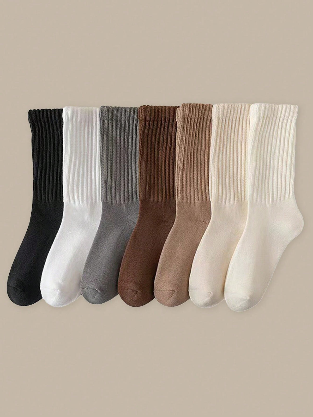 7pairs Women Solid Color Casual Thigh High Stockings Knee High Socks