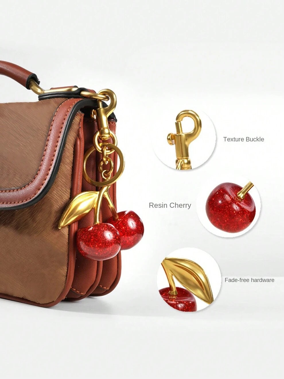 1pc Glittering Cherry Bag Charm, Cherry Keychain Ornament For Purse/Bag Accessory