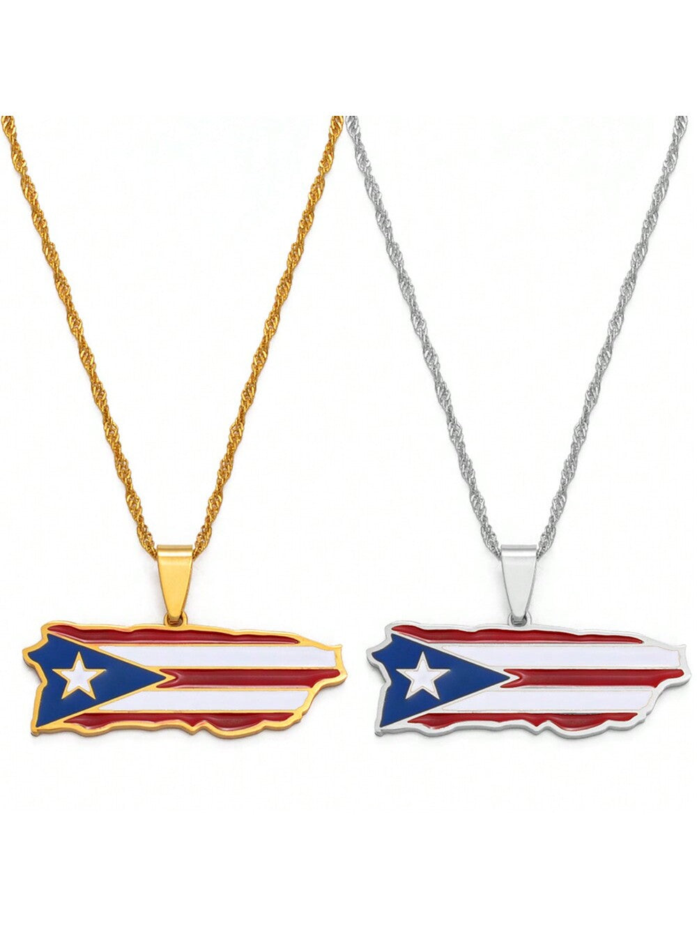 1pc Puerto Rico Map And Colored Flag Pendant Necklaces Gold Color PR Puerto Ricans Jewelry