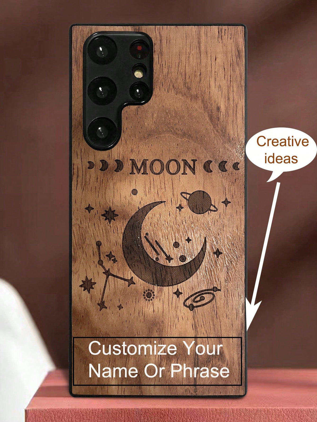 Personalized Custom Engraved Wood Phone Case Compatible With Apple, Samsung, Phones