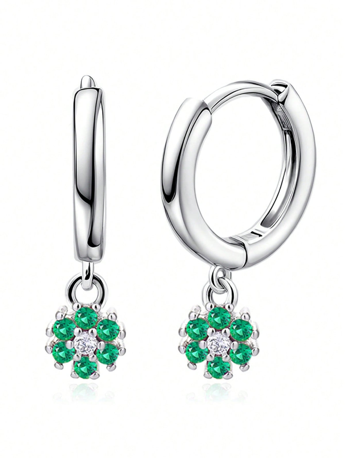 Hypoallergenic Cubic Zirconia Flower Dangle Earrings For Women, Classic Green Stone Earrings For Daily Wear, Birthday Gift