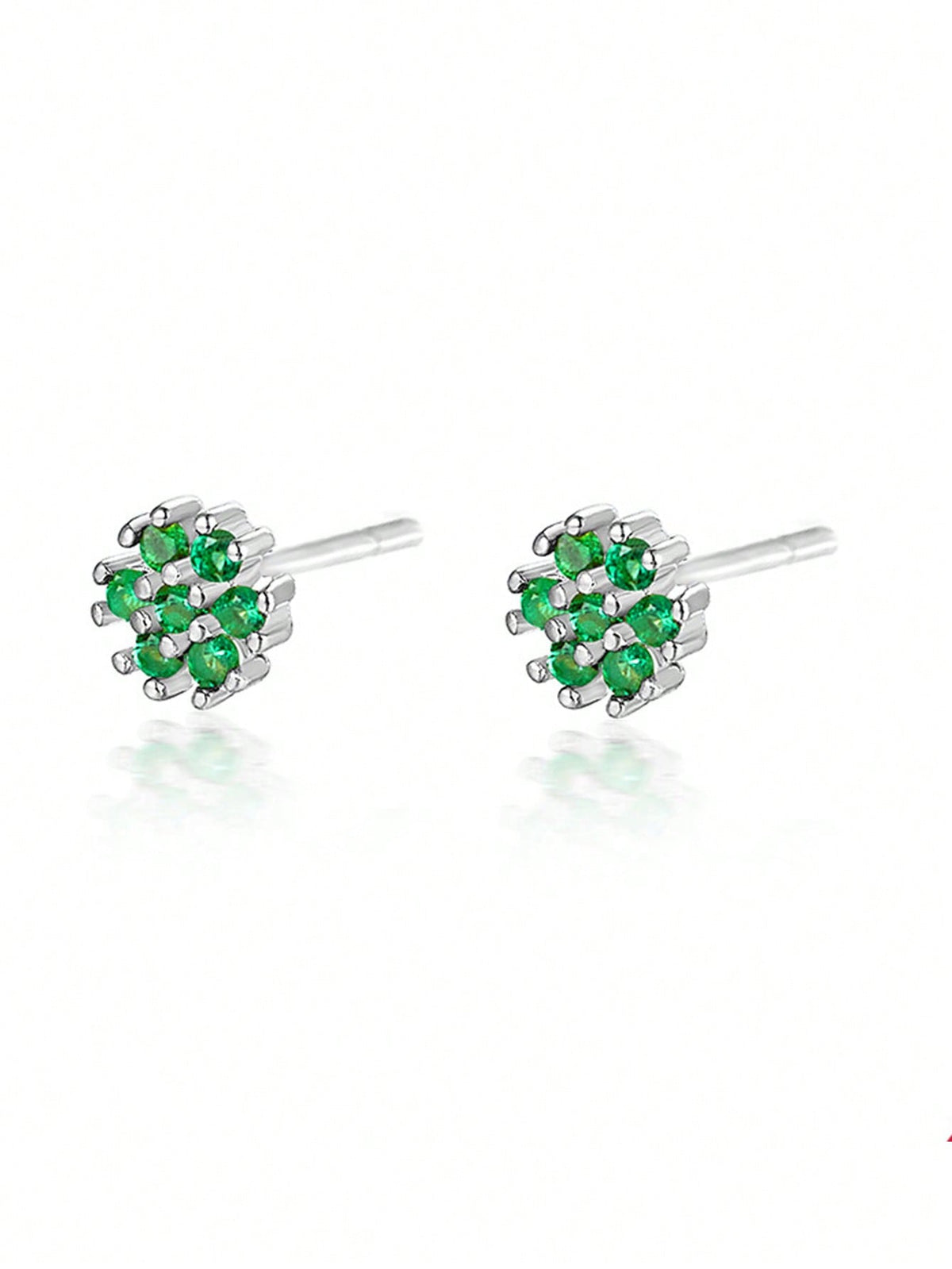 Hypoallergenic Women Green Cubic Zirconia Flower Stud Earrings, Classic Design For Daily Wear, Birthday Gift