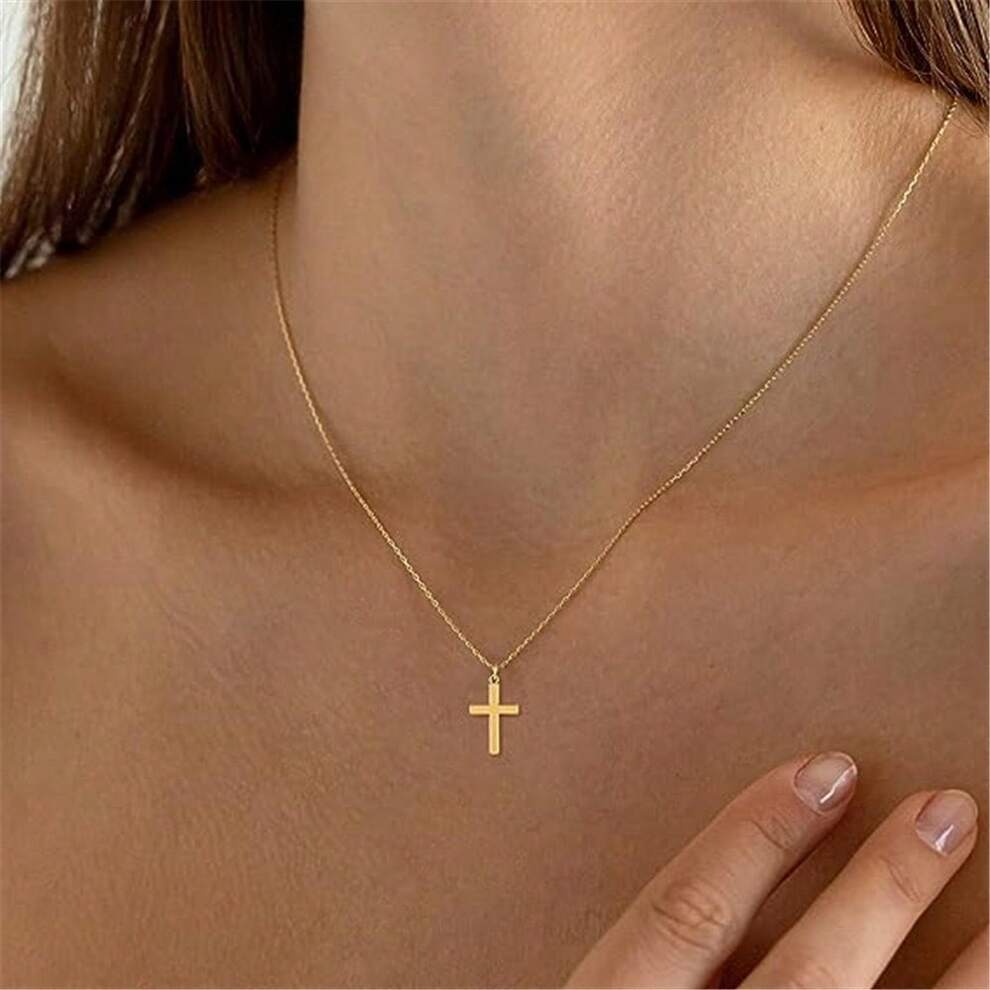 One Simple Retro Pearl-Like Necklace With Elegant Cross And Rhinestone Pendant For Women, Hip-Hop Trendy Couple Collar Necklace For Men