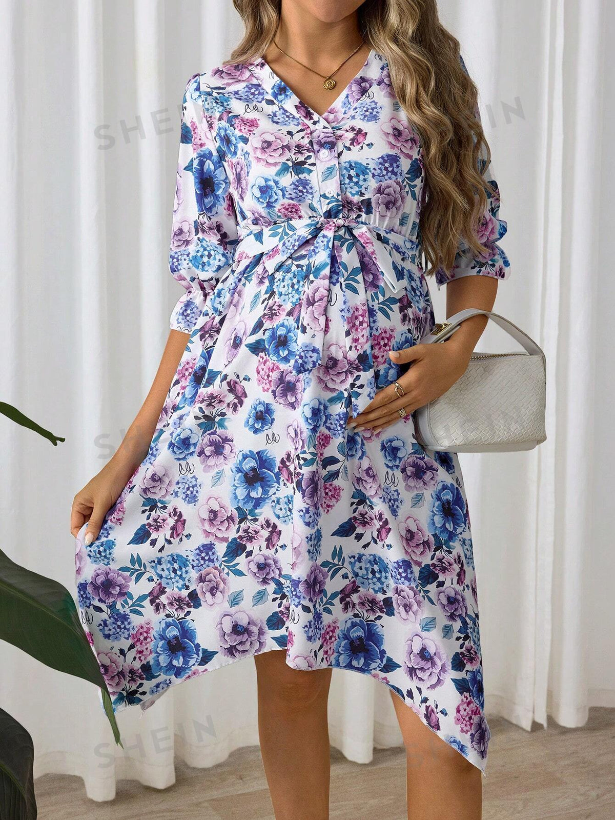 SHEIN Pregnant Women Simple Floral Decor Casual Dress