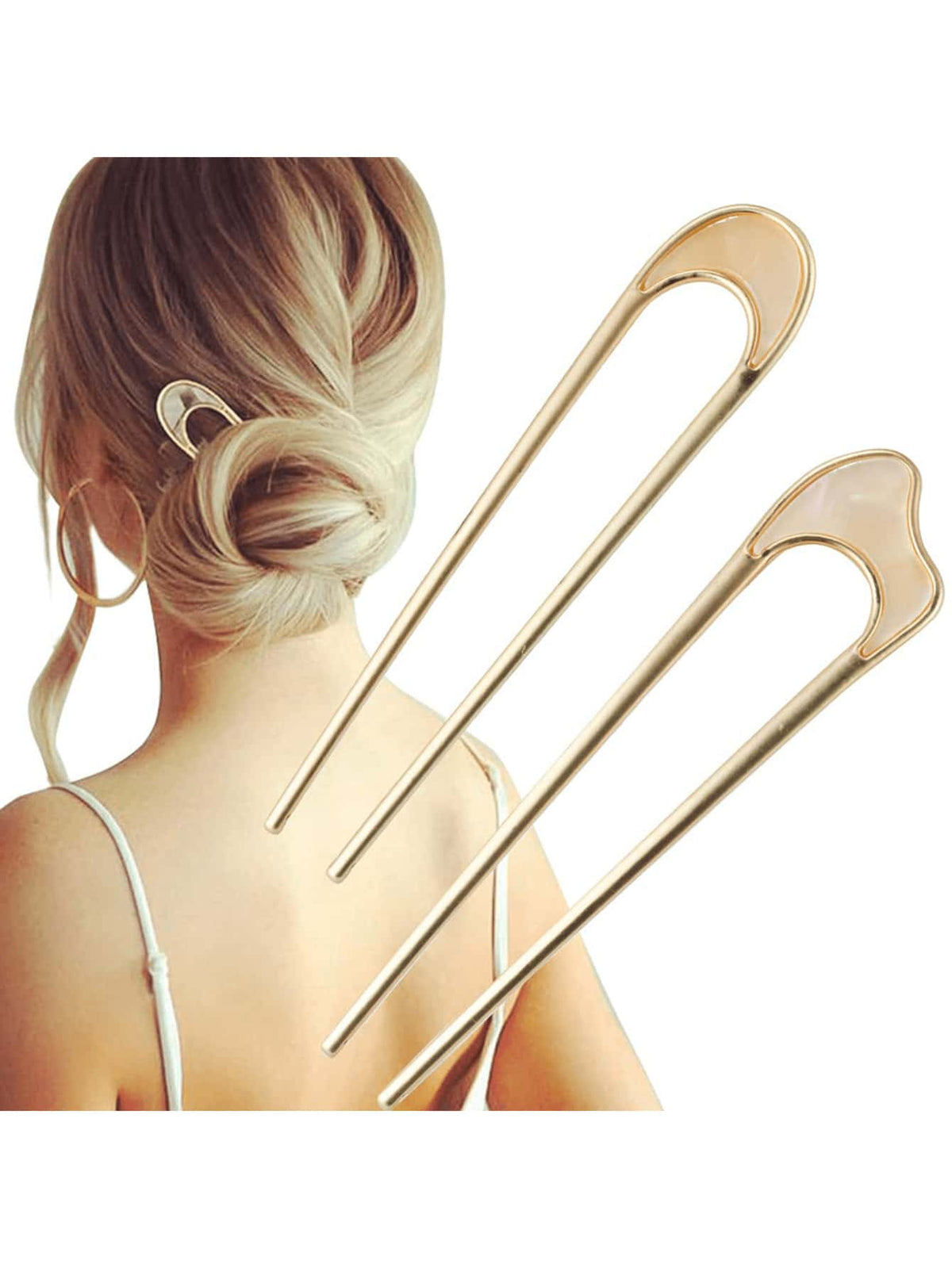 U-Shaped Hair Pins Metal Vintage Hair Sticks French Hair Pin Hairstyle Chignon For Women Girls, 2PCS-Style 1 Elegant Casual