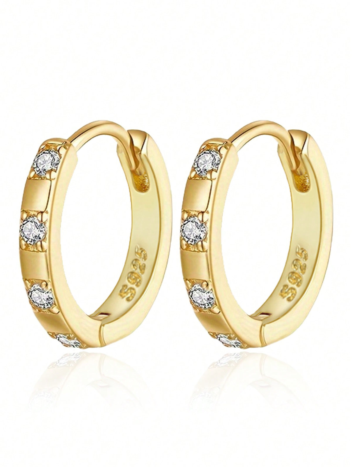 Hypoallergenic Women Cubic Zirconia Hoop Earrings, Classic & Simple Gold-Color Earrings Suitable For Daily Wear, Birthday Gift