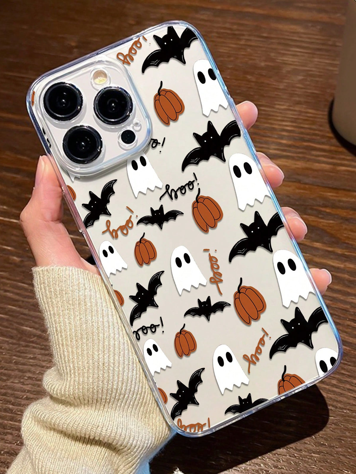 Holiday 1pc Halloween Ghost, Bat & Pumpkin Pattern Transparent TPU Shockproof Anti-Fingerprint Protective Phone Case Compatible With IPhone