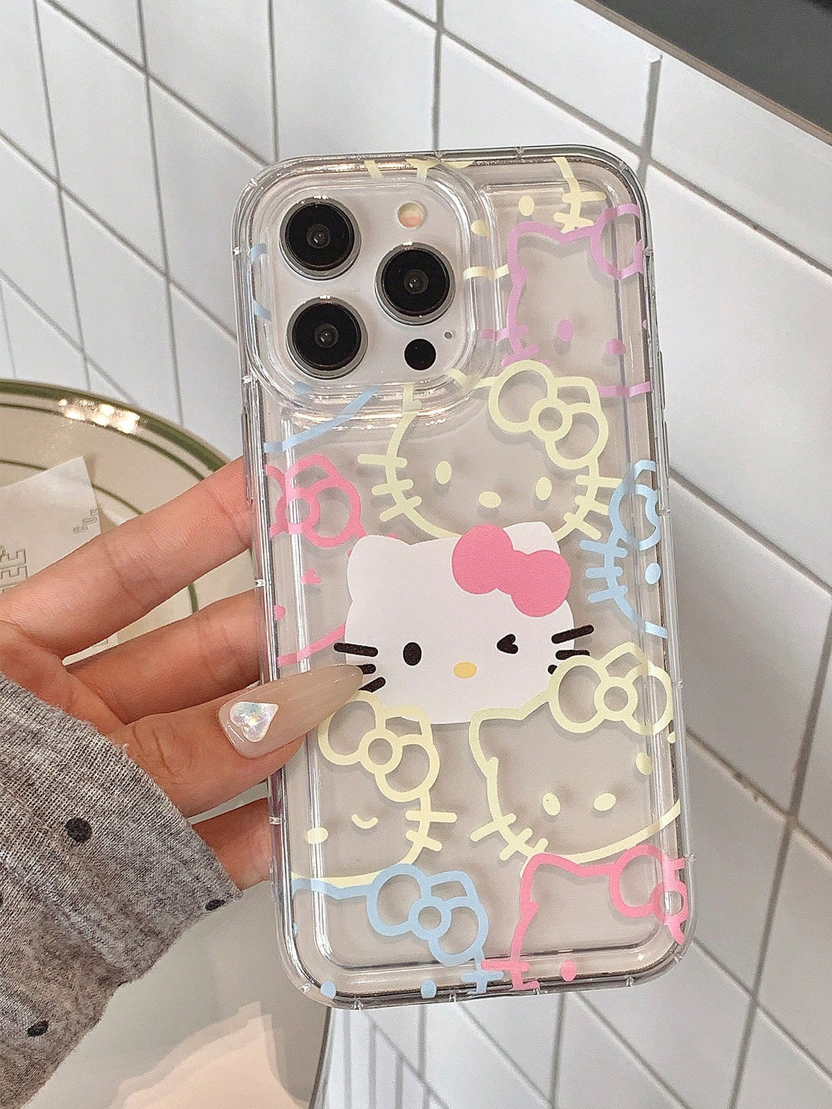 Miniso HelloKitty Transparent Bubble Cat Line Pattern Phone Case Compatible With Iphone Anti-Knock Phone Protection Cover