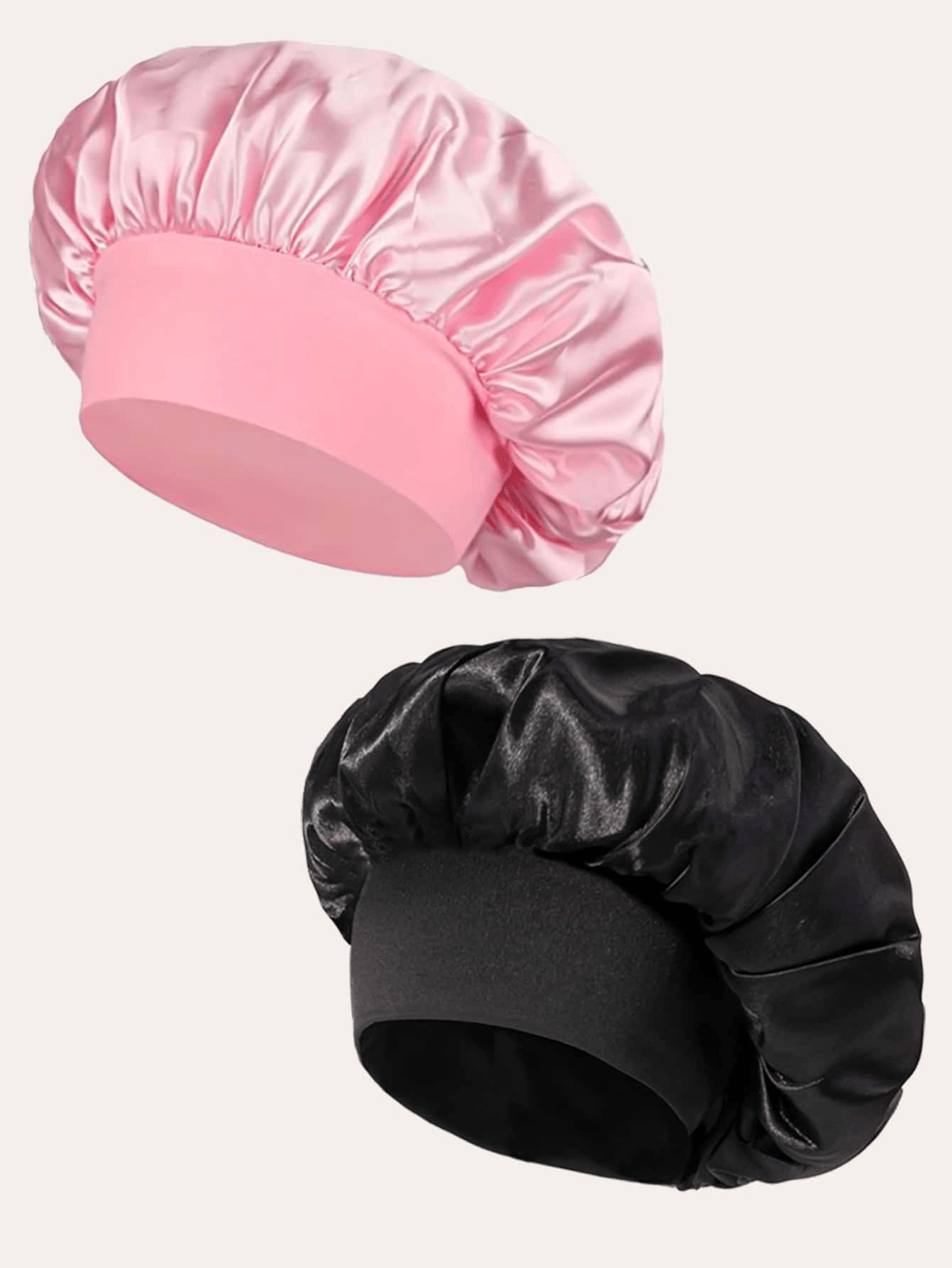 2pcs Women's Solid Color Wide Brim Elastic Satin Soft Comfortable Breathable Daily Hair Care Bonnet Caps