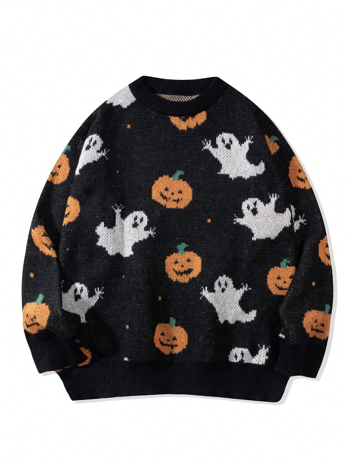 Manfinity LEGND Men's Pumpkin Ghost Print Round Neck Casual Daily Wear Pullover Sweater  Halloween Sweater