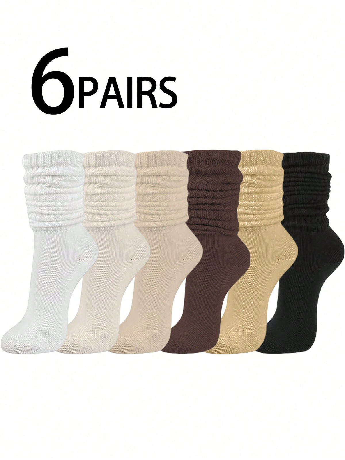 6 Pairs Women's Multi-Color Slouch Crew Socks, Slouchy Socks, Fashionable & Versatile Daily High-Quality Soft & Breathable