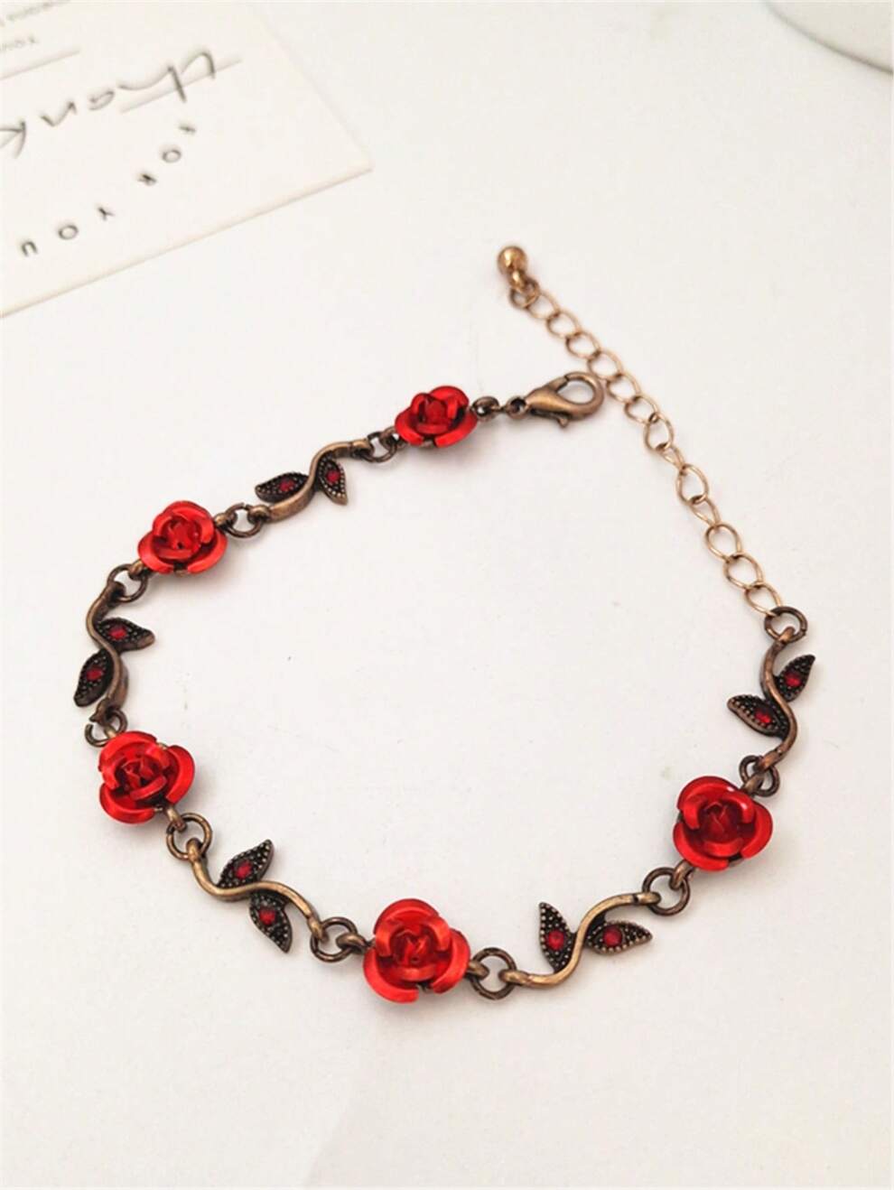 1pc Vintage Rose Flower And Leaf Decorated Gemstone Bracelet Suitable For Women's Daily Wear