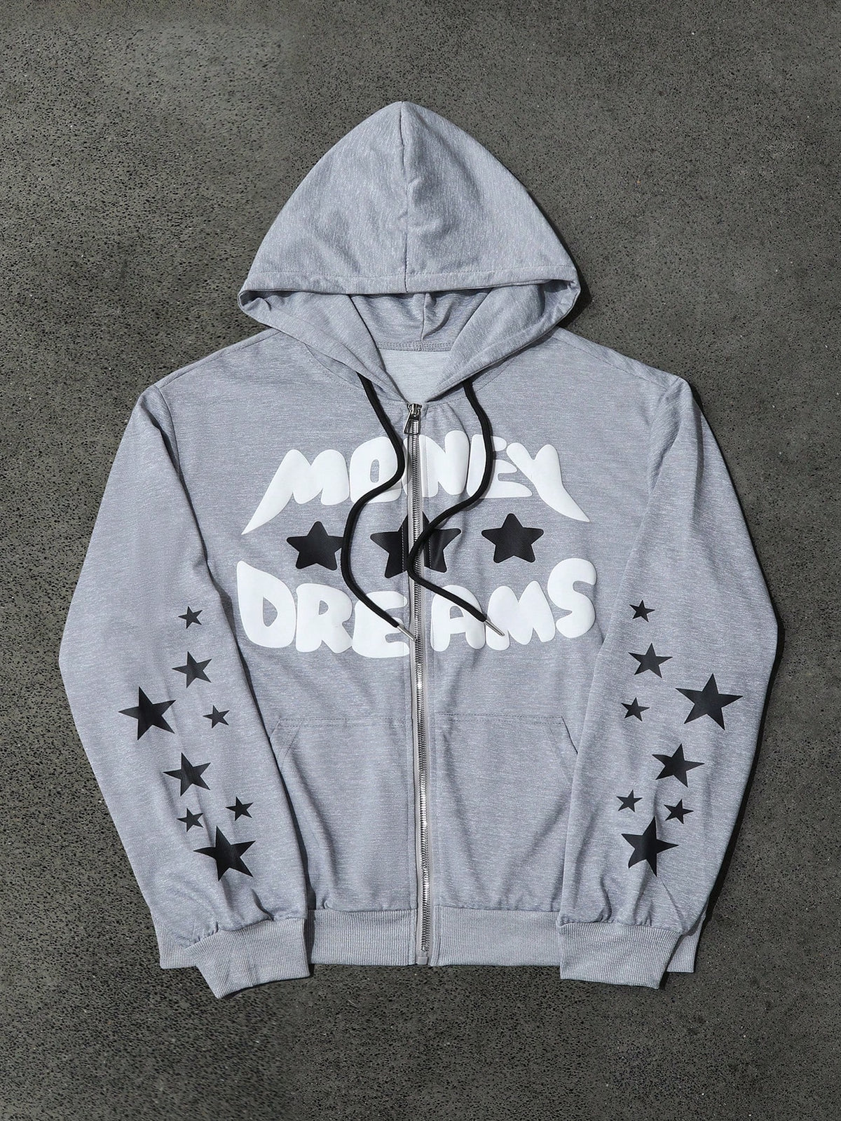 Manfinity EMRG Men Letter & Star Print Drawstring Zip Up Casual Hoodie