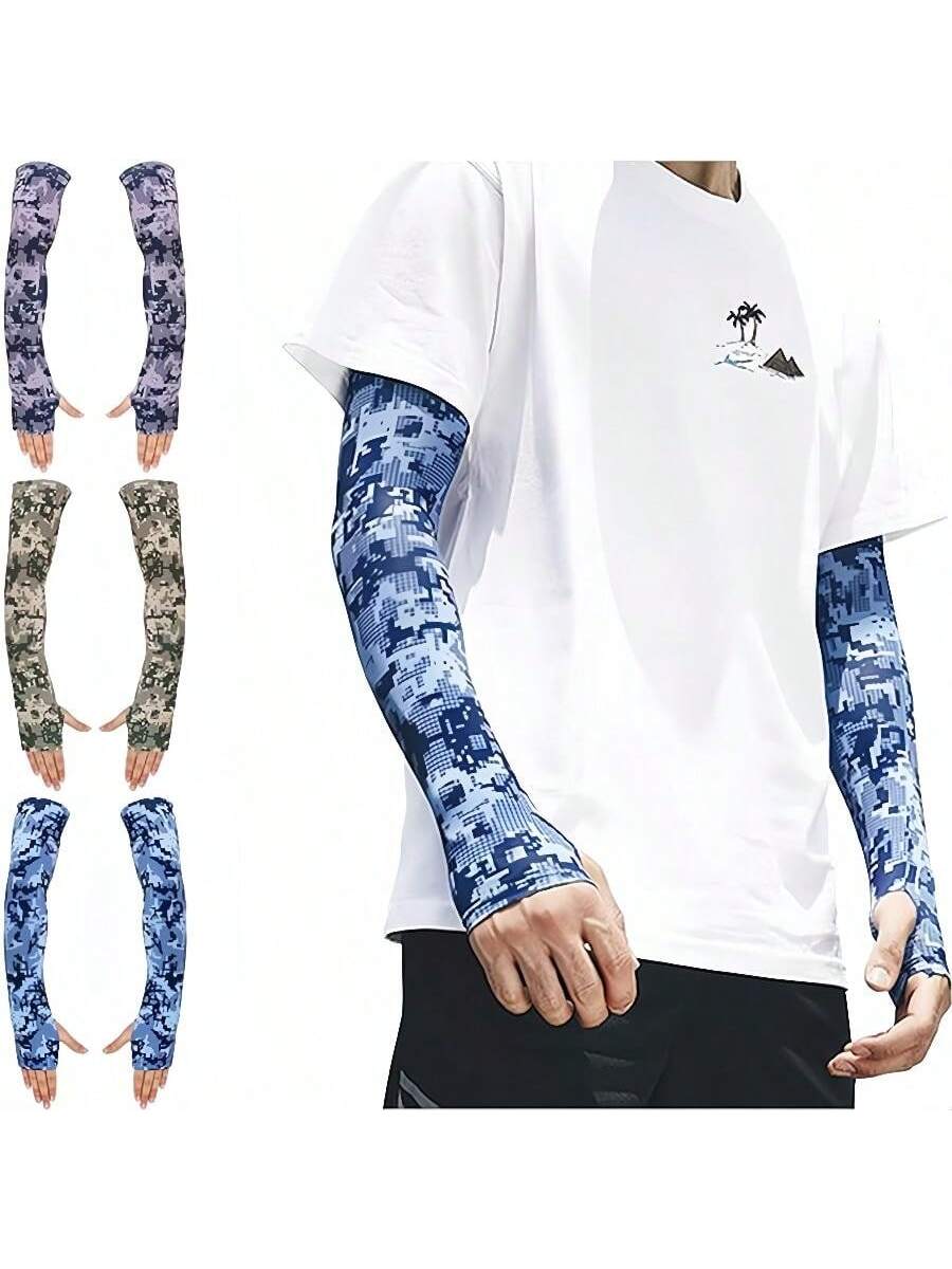 3pairs Tropical Print Polyester Sports Arm Sleeves, UV Protection