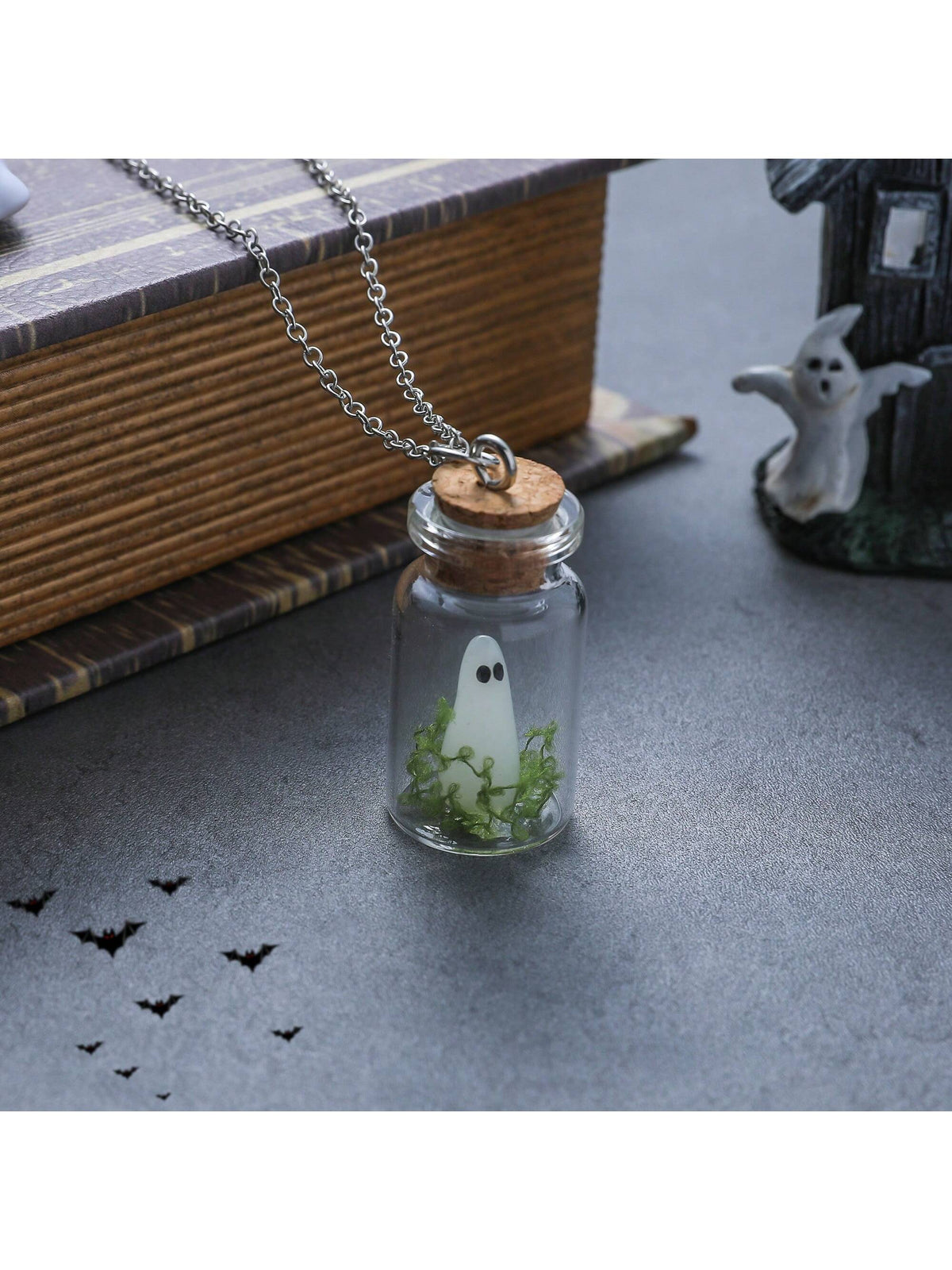 1pc The Adopt A Ghost Necklace, Glow In The Dark Ghost Pendant Jewelry For Halloween