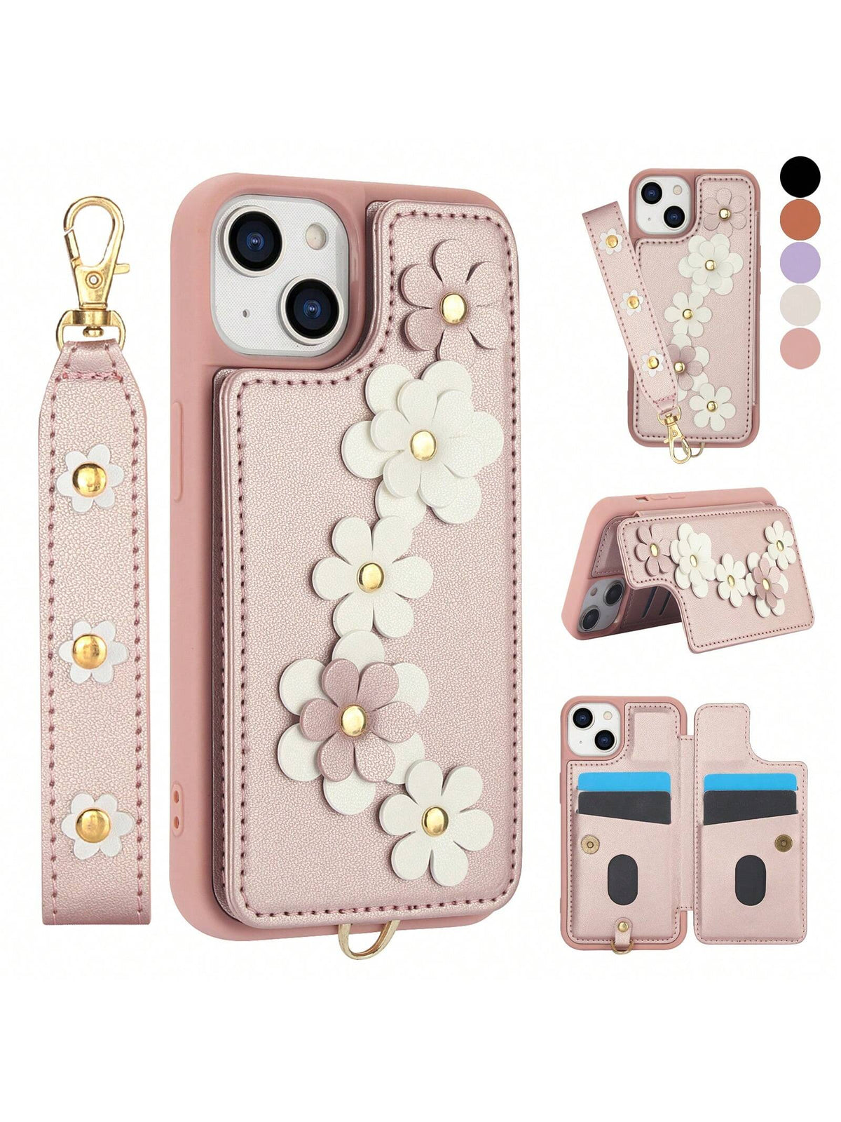 Compatible With Iphone 15 14 Plus 13 12 11 Pro Max Compatible With Samsung Galaxy S24 S23 S22 Ultra Plus S23 FE A13 A14 A15 A53 A54 A55 A34 5G Stereo Flower Wallet Case,PU Leather Flip Shockproof Case