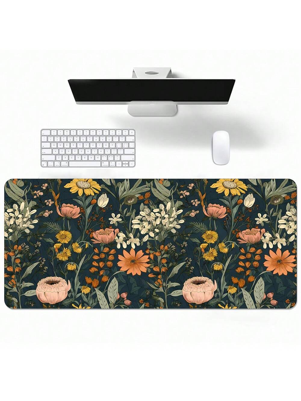 1pc Plant Boho Style Mouse Pad Flowers Desk Pad Mat Extended XXL Large Gaming Mousepad Keyboard And Mouse Pad Personalized Designed With Non-Slip Rubber Base And Durable Stitched Edges