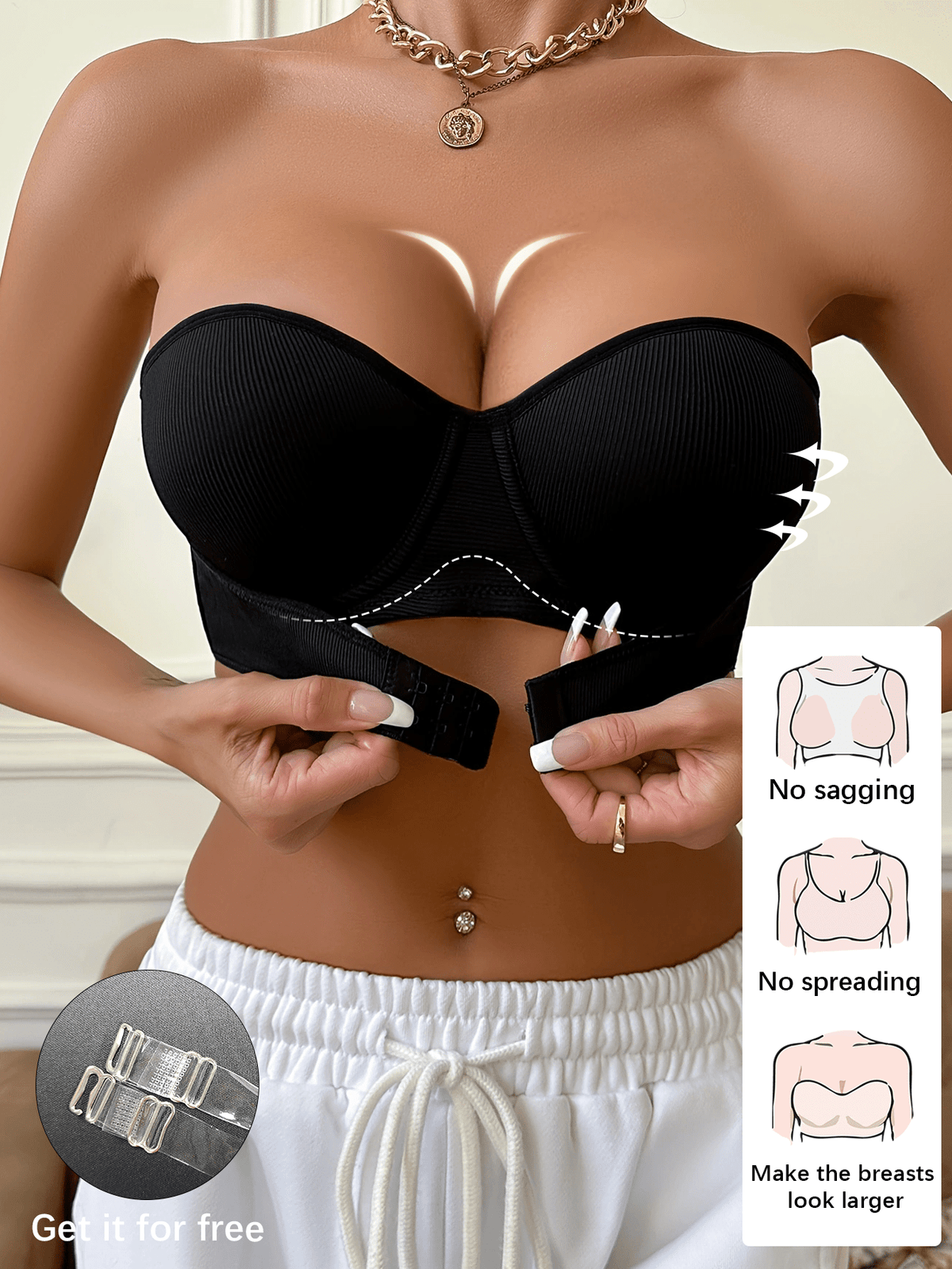 Daily Underwear For Women, Comfortable Half-Cup Push-Up Bra With Removable Shoulder Straps, Invisible Bra