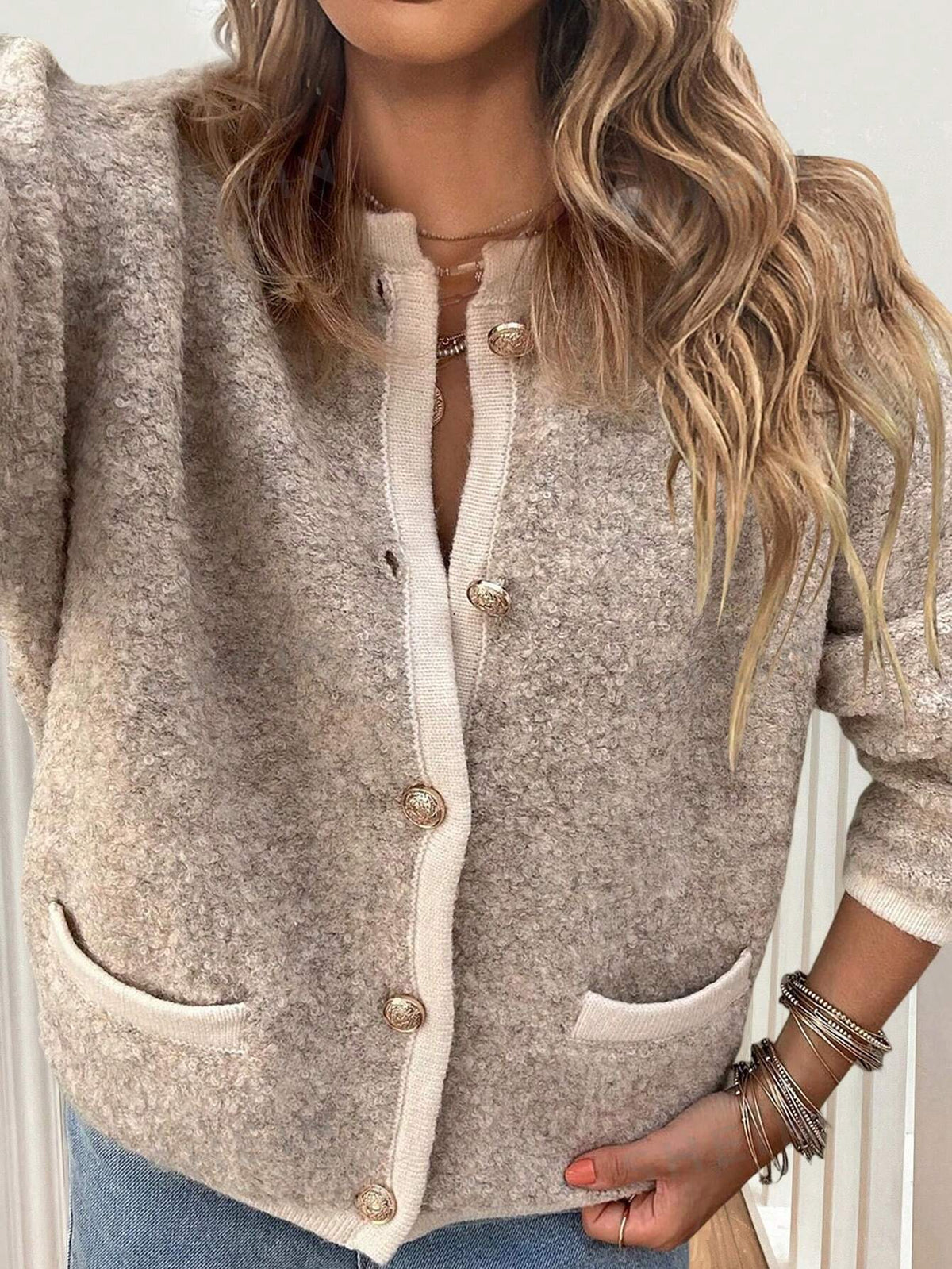 SHEIN LUNE Short Pocket Knitted Cardigan Sweater