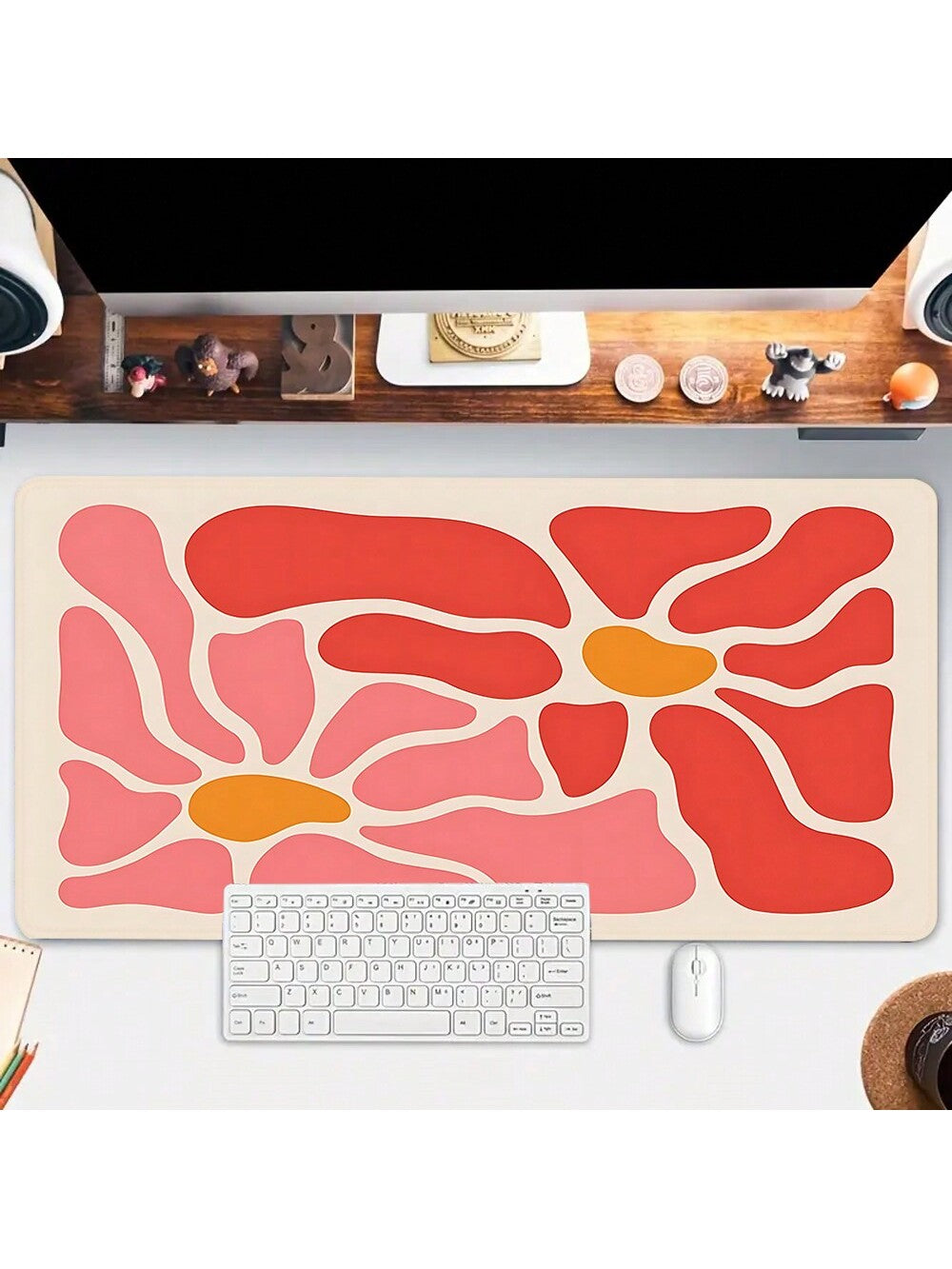 1pc Pink And Red Abstract Flower Large Computer Mouse Pad - Aesthetic Non-Slip Rubber Desk Mat For Office - Perfect Gift For Boyfriend/Girlfriend