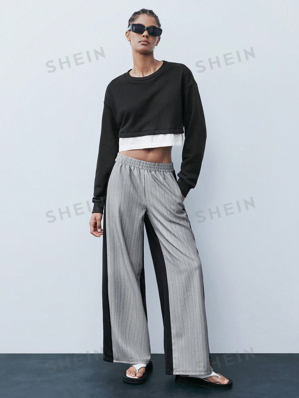 SHEIN Maija Women Casual Colorblock Straight Leg Pants