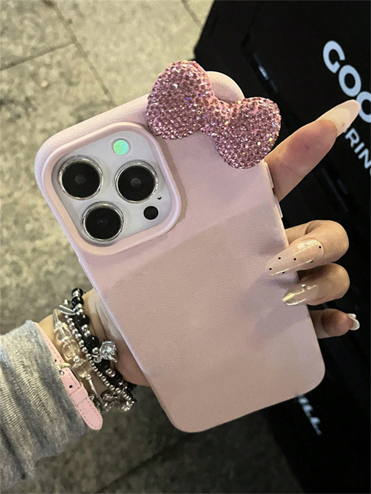 Luxury Rhinestone Bow Litchi Pattern Leather Phone Case Compatible With IPhone 15 14 13 12 11 Pro Max Cute Bowknot Shockproof Cases