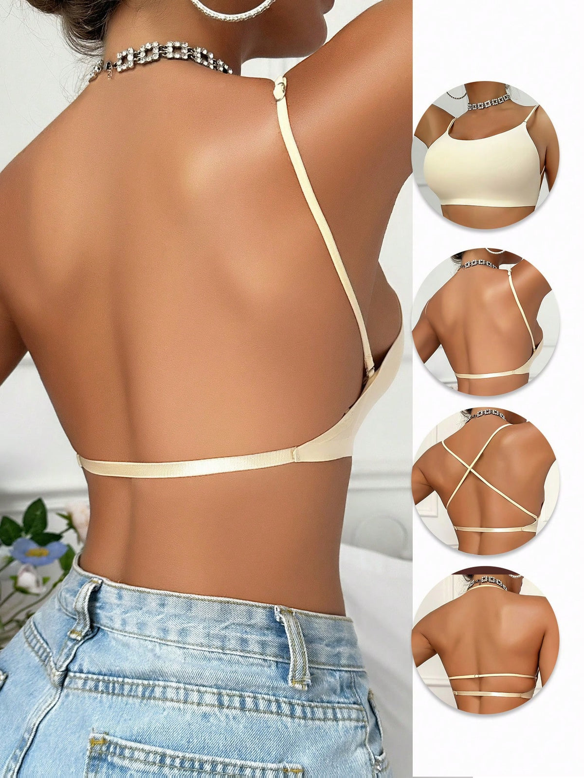 Sexy Backless Seamless Bras, Bridal Lingerie, Women Breathable Bra Pads With Adjustable Straps