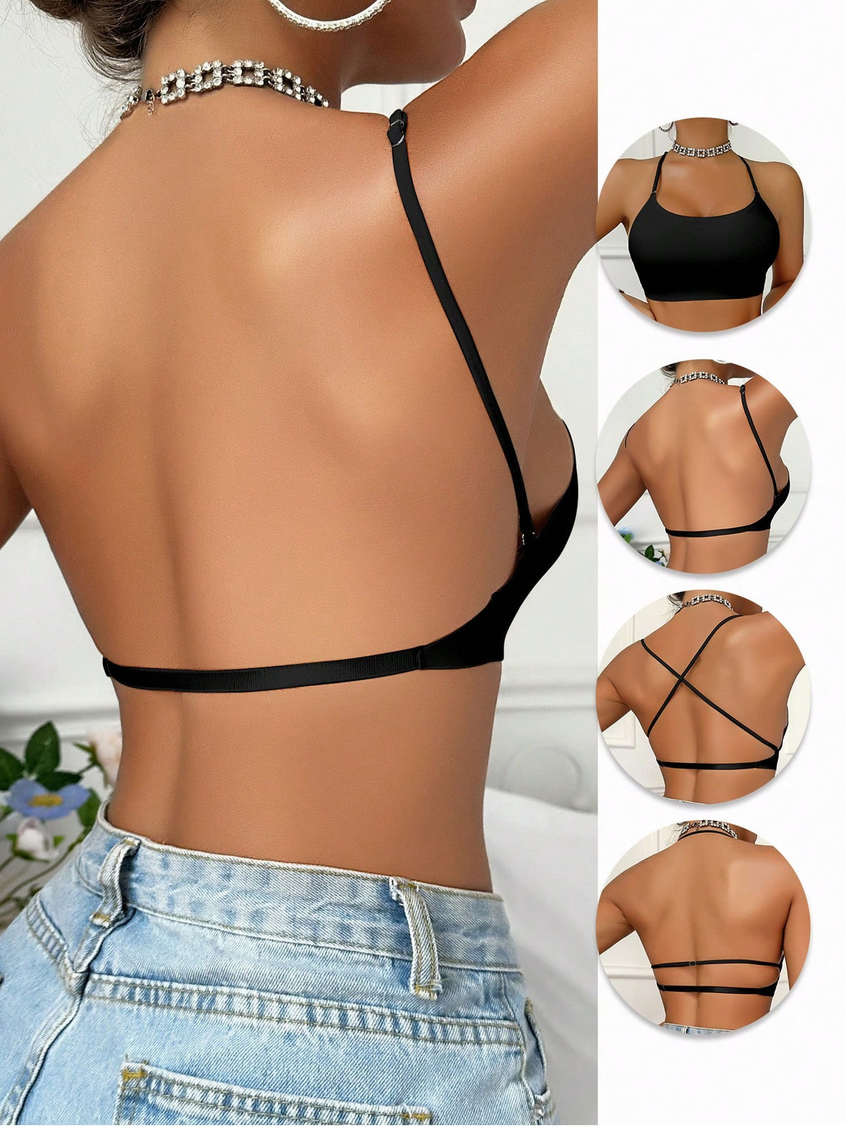 Sexy Backless Seamless Bras, Bridal Lingerie, Women Breathable Bra Pads With Adjustable Straps