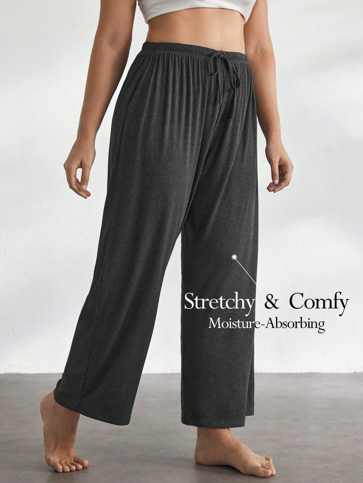 SHEIN Leisure SHEINLeisure Ultra Soft Flowy Pajama Pants, Silky & Breathable, Pairs Well With All Basic Tops-Black