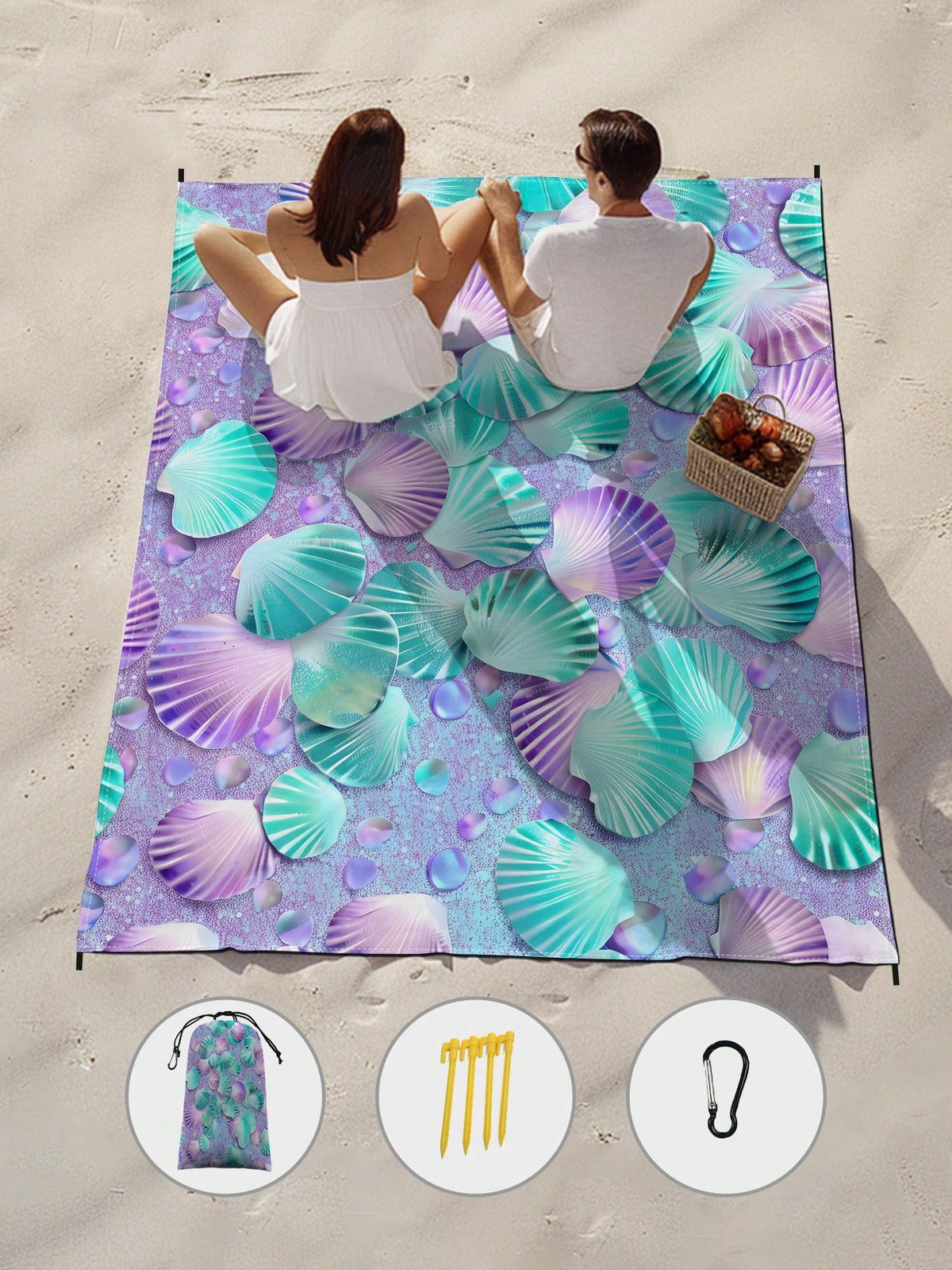 1pc 185*230CM Waterproof & Sand-Proof Beach Blanket, Sea Life & Shell Print, Large Size, Lightweight & Durable For Beach, Travel, Camping, Picnic