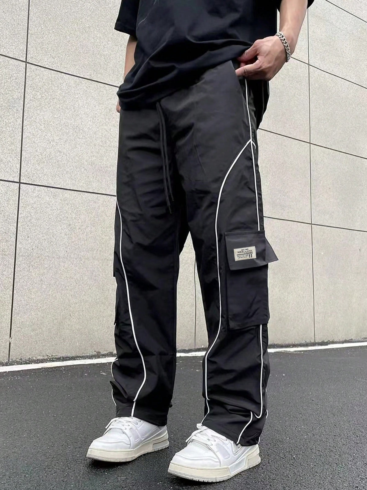 Manfinity EMRG Men's Drawstring Waist Letter Patchwork Reflective Jogger Pants