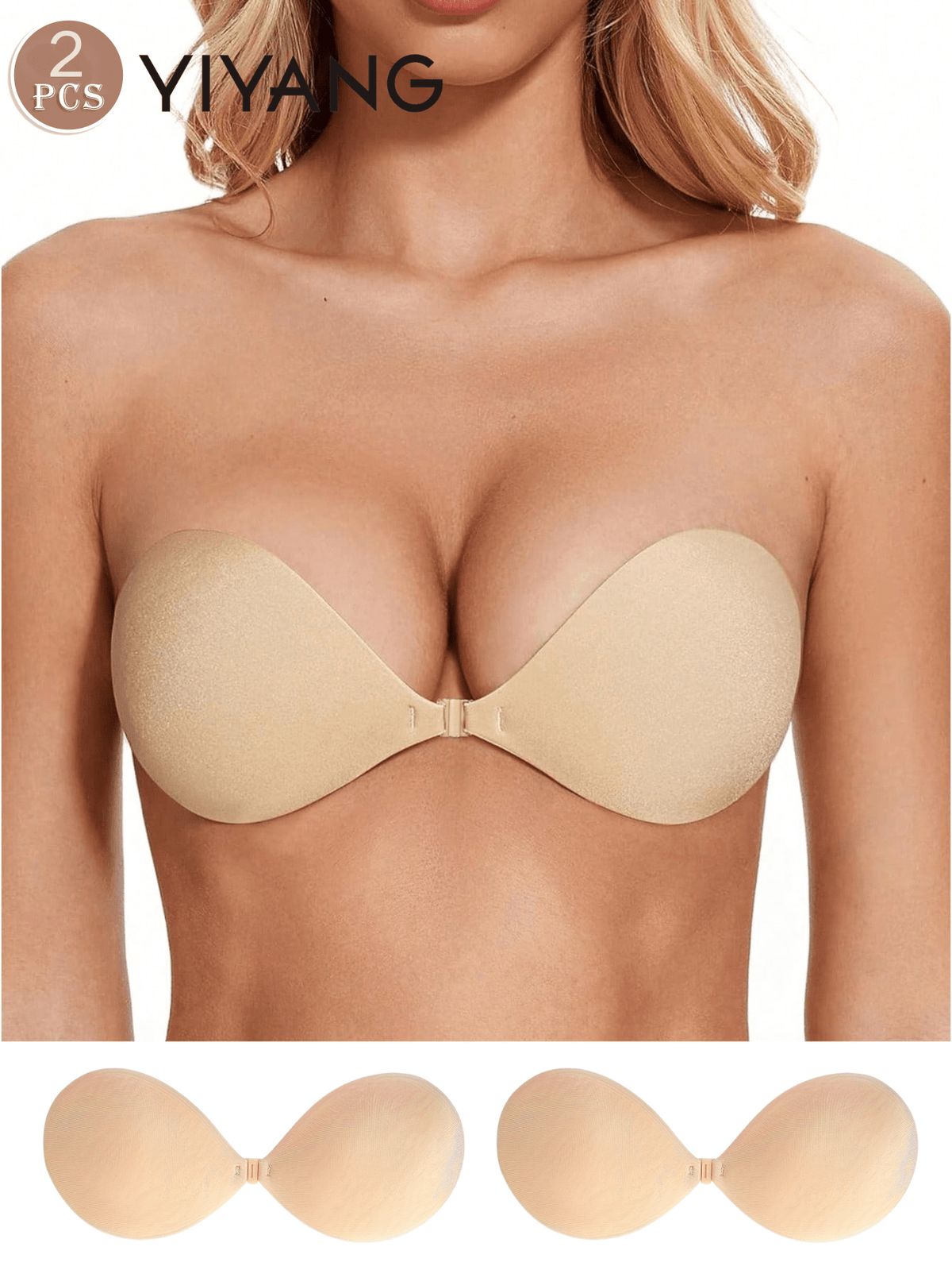 2 Packs Skin Tone Invisible Silicone Bra - Natural Push-Up Bonding - Buckle Design For A Secure Fit - Women's Underwear And Lingerie Accessories