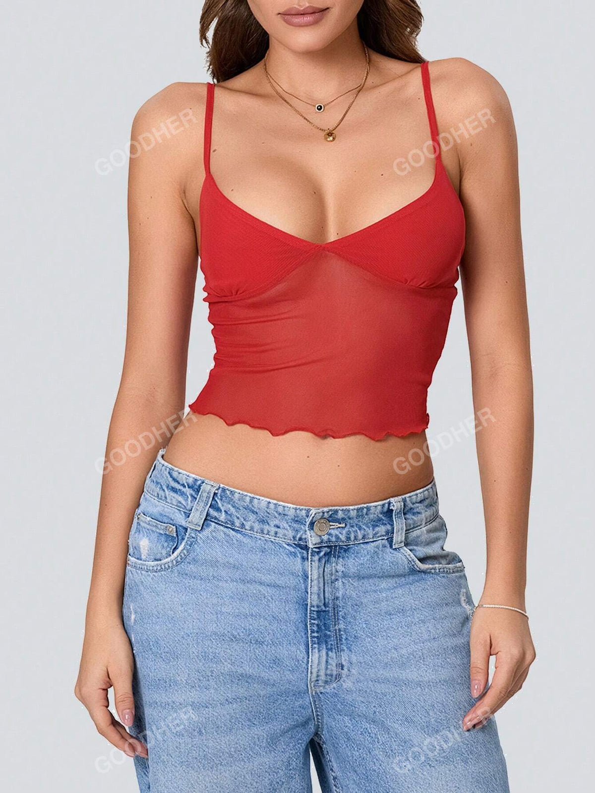 Women's Mesh Splice V-Neck Camisole Top