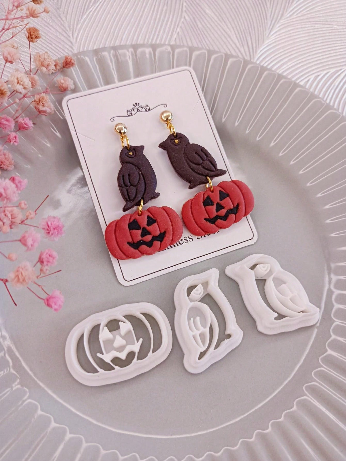 3pcs Halloween Crows And Pumpkin Polymer Clay Cutters | Halloween Clay Cutter | Fall Clay Cutters | Clay Earring Cutters | Polymer Clay Cutter For Jewelry Making